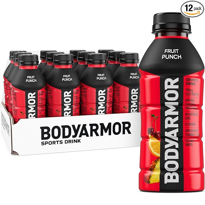 BODYARMOR Sports Drink Sports Beverage, Fruit Punch, Coconut Water Hydration, Natural Flavors With Vitamins, Potassium-Packed Electrolytes, Perfect For Athletes, 16 Fl Oz (Pack of 12)