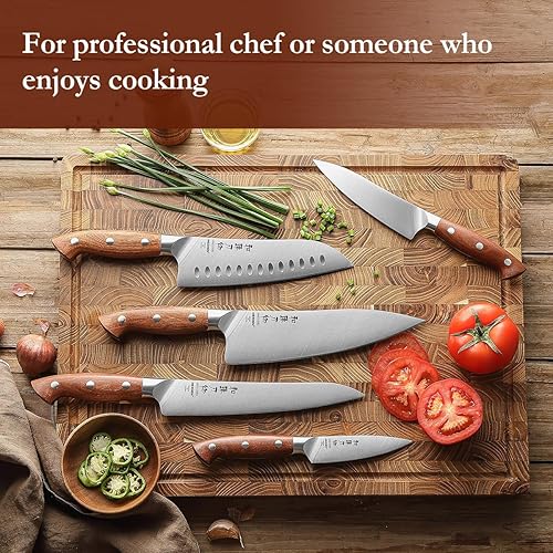 Miniatura 6 de HEZHEN Juego de cuchillos de cocina de 5 piezas, acero inoxidable alemán de alto carbono ultra afilado para chef Santoku, juego de cuchillos de