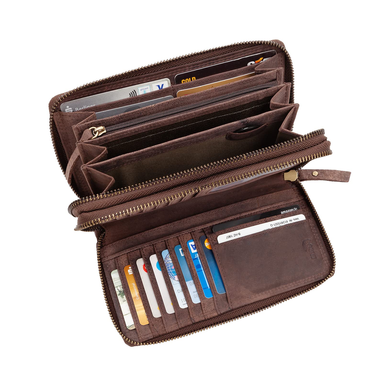 Billetera para Mujeres | Billetera XXL de Cuero Genuino | Doble Cremallera | Protección RFID | Compartimento Monedas | 29 Compartimentos para Tarjetas | Cartera para Mujer
