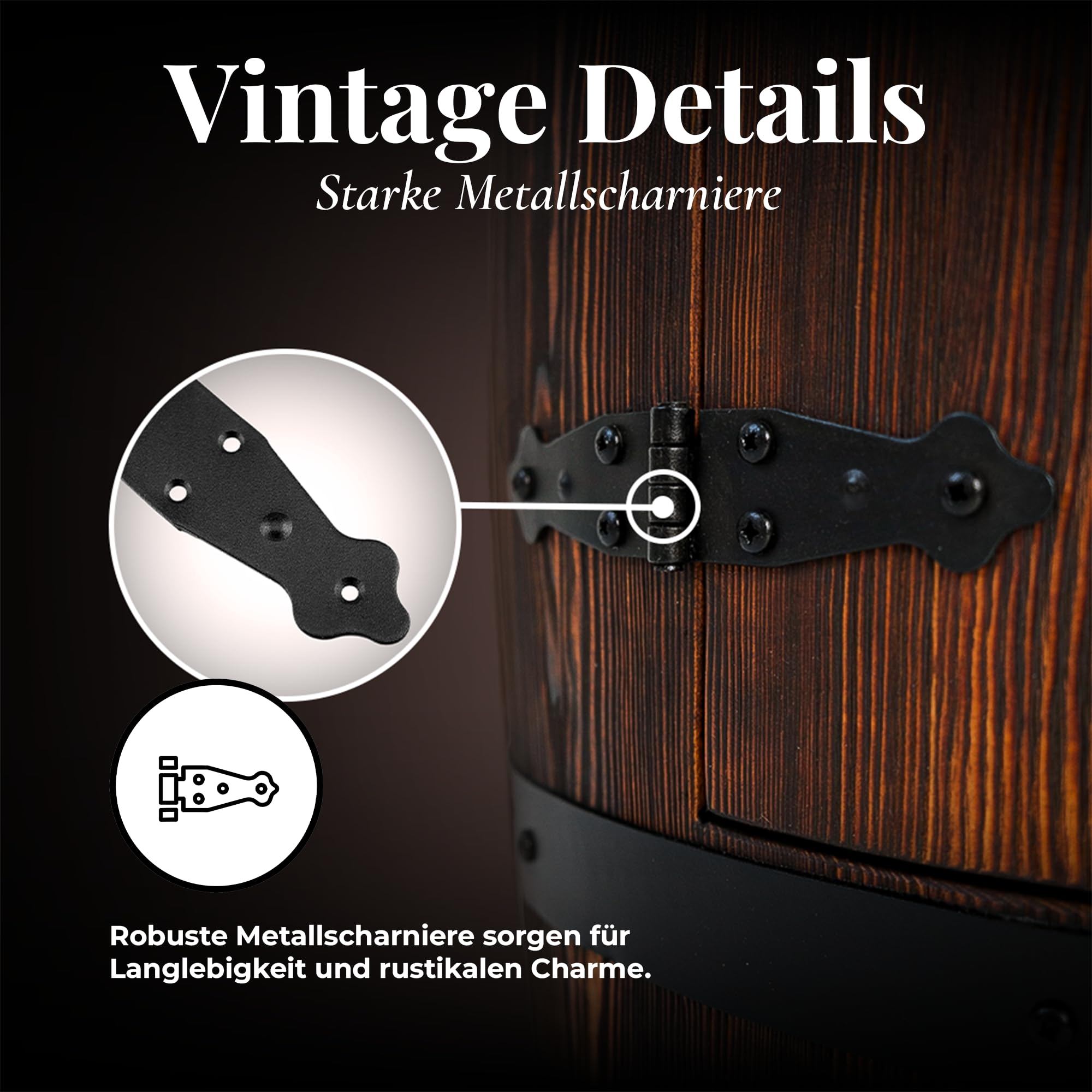 Holzbar Fass 80x55 cm | Massivholz Barschrank für Whisky, Wein und Spirituosen | Hausbar mit Glashaltern | Handgefertigt in Europa | Bar Möbel im Vintage, Loft und Landhausstil