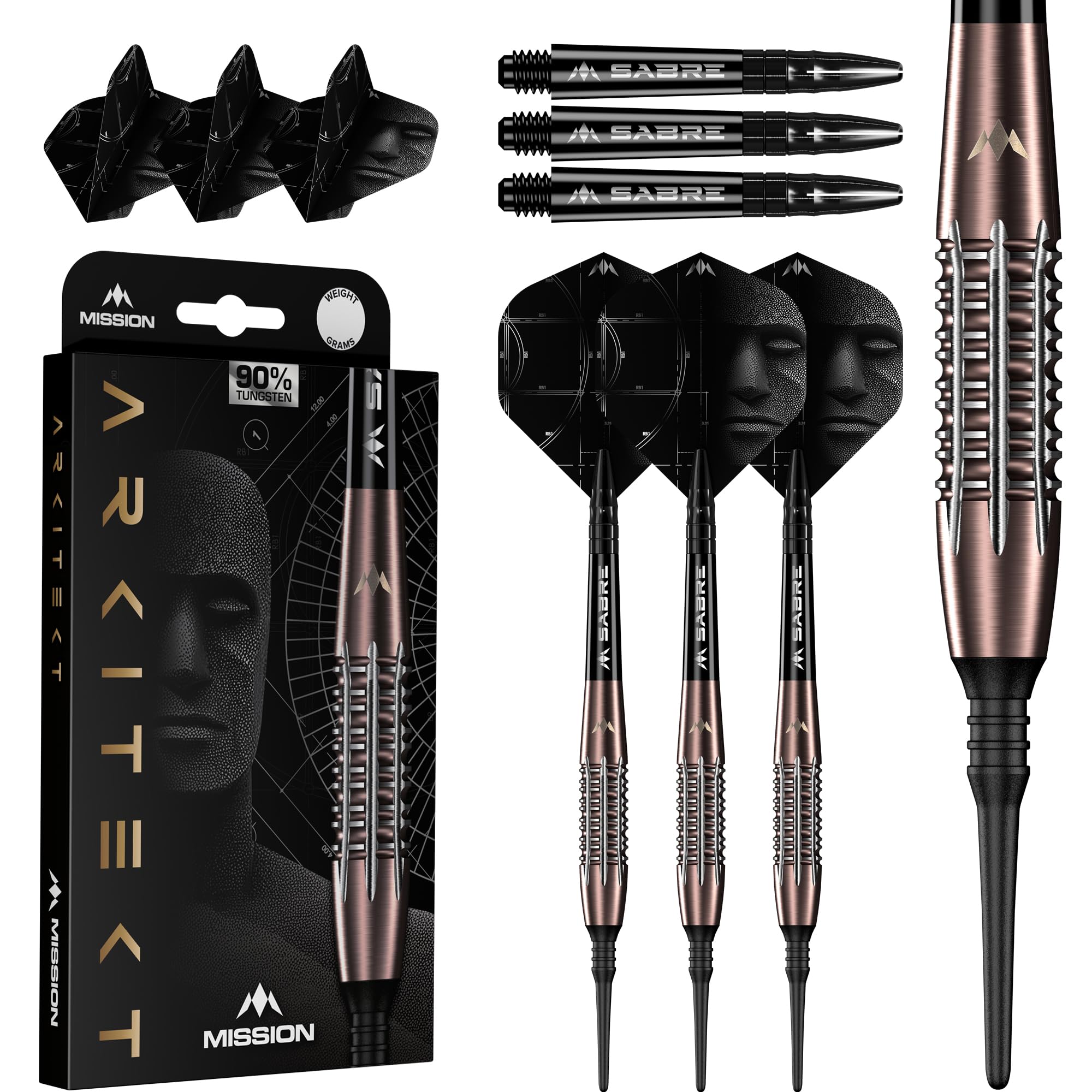 Mission Darts | Arkitekt | Freccette a punta morbida | 90% tungsteno | bronzo silice PVD | 19 g