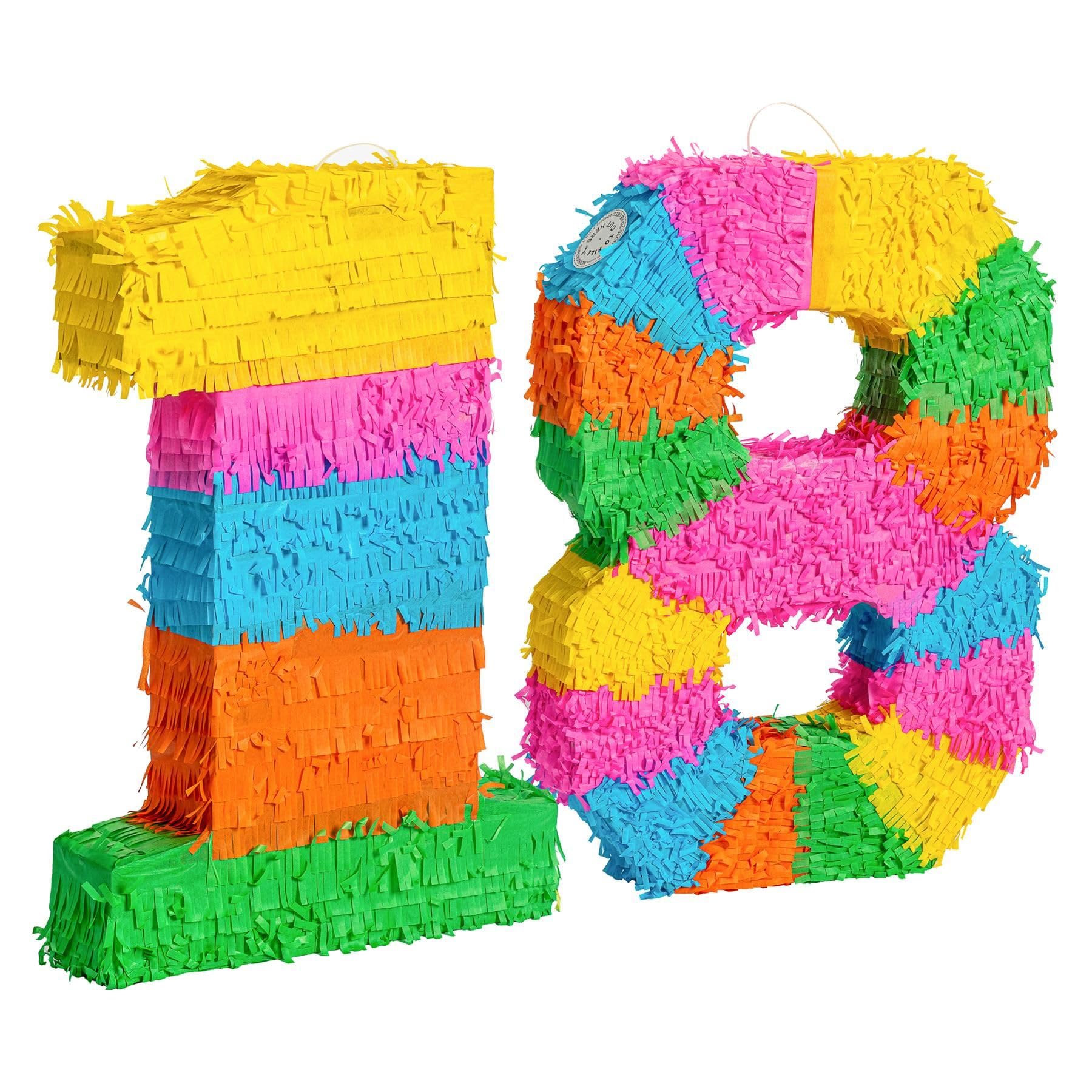 2pc 18th Birthday Pinata & Blindfold Set - Multi - Mexican Kids Girls Boys Birthday Large Party Parties Games Decorations Kit