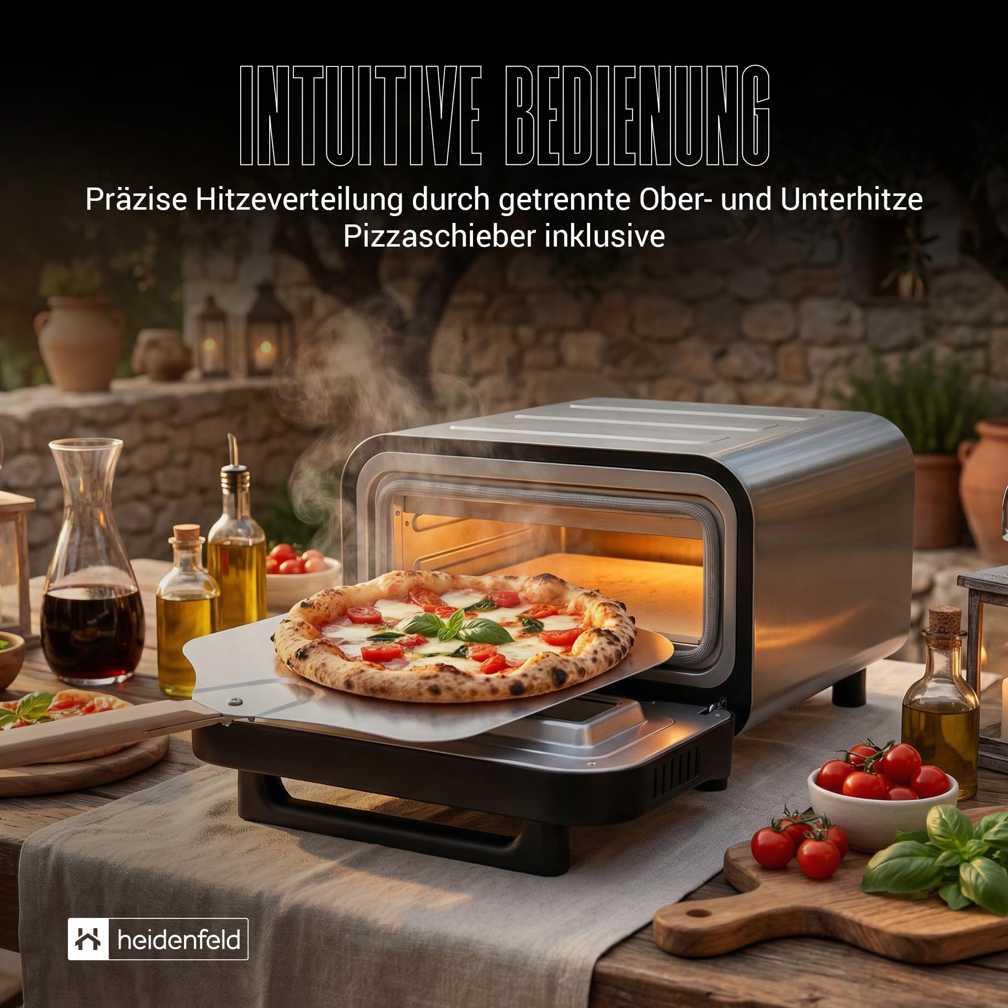 Heidenfeld Pizzaofen | 1850 Watt bis 450°C - Backofen inkl. Pizzastein & Pizzaschieber - Pizzaofen elektrisch - Pizza Ofen - Elektrischer Pizzabackofen - Pizza Maker - Pizzamaker - Steinofen