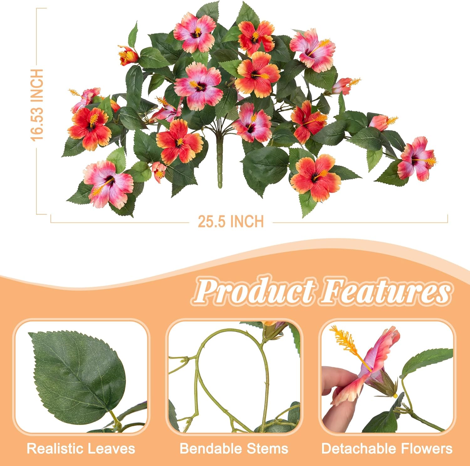 Artificial Fake Flowers for Outdoors Decoration, 2PCS Faux Hibiscus Flowers for Outside Planters，Realistic Silk Plants with UV Resistant No Fade for Home Porch Garden Balcony Yard Decor - Image 2