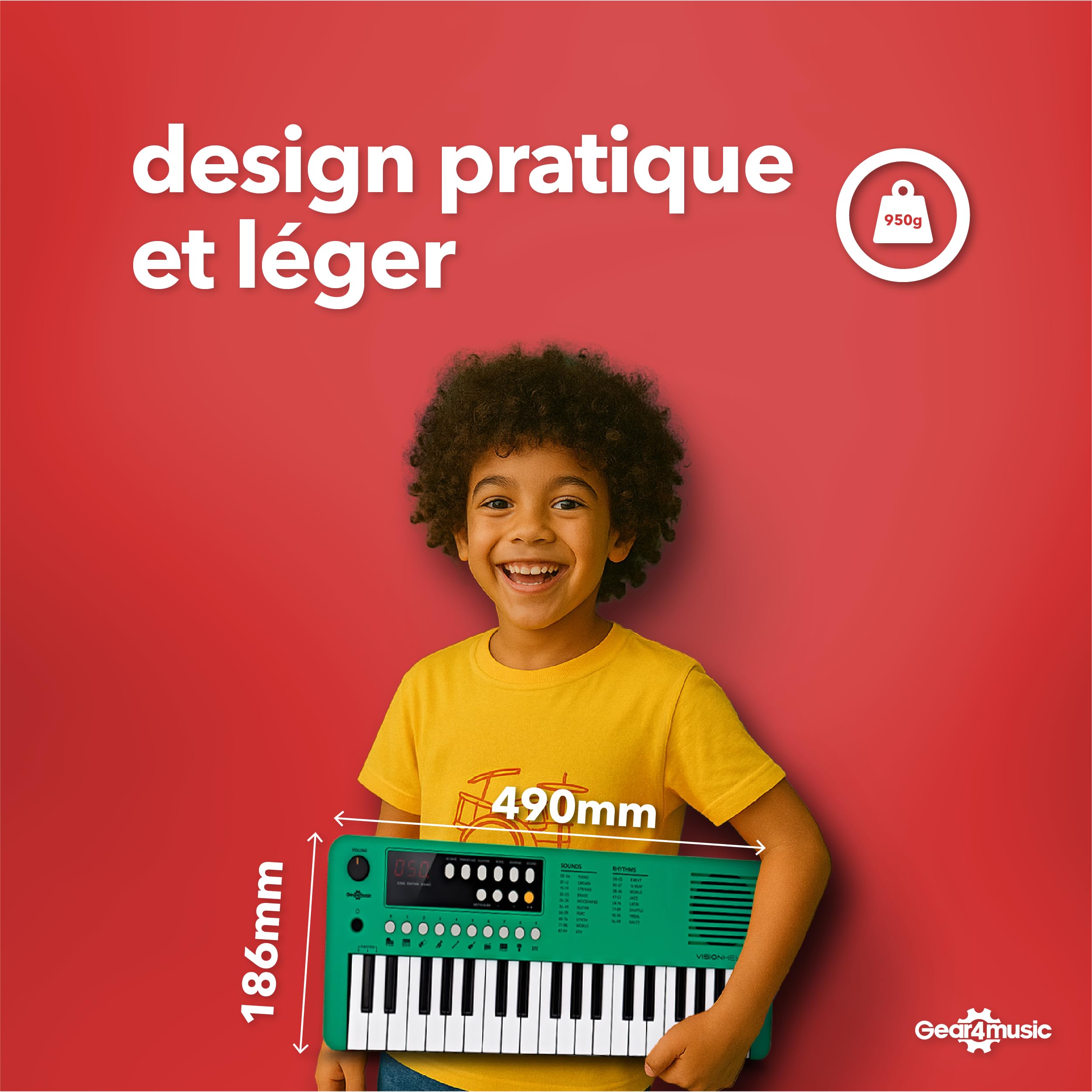 VISIONKEY-1 Mini Clavier Numérique 37 Touches pour Enfants et Débutants
