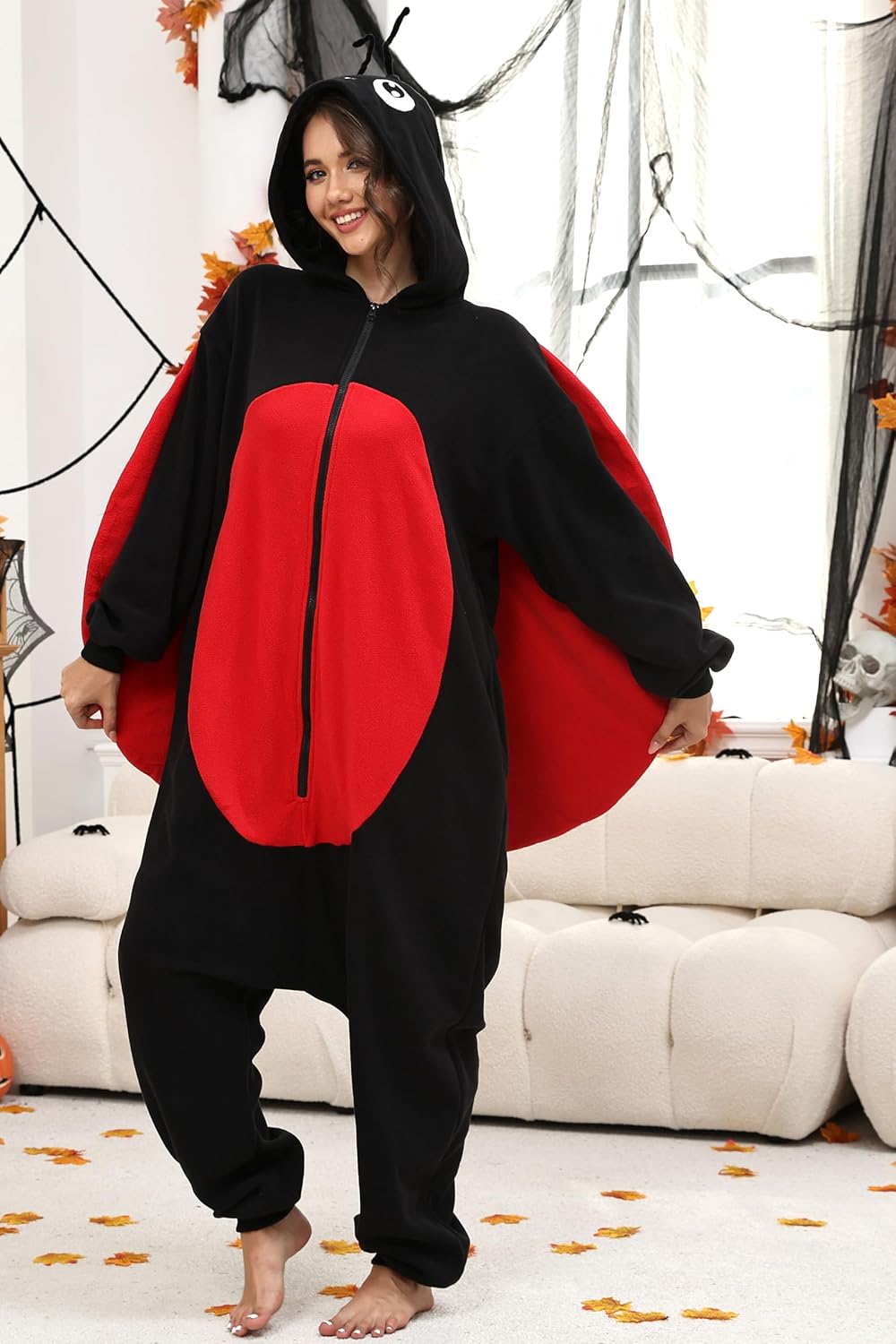 Unisex Adult Ladybug Costume Bug Onesie Pajamas Halloween Costumes Cosplay Sleepwear for Women Men