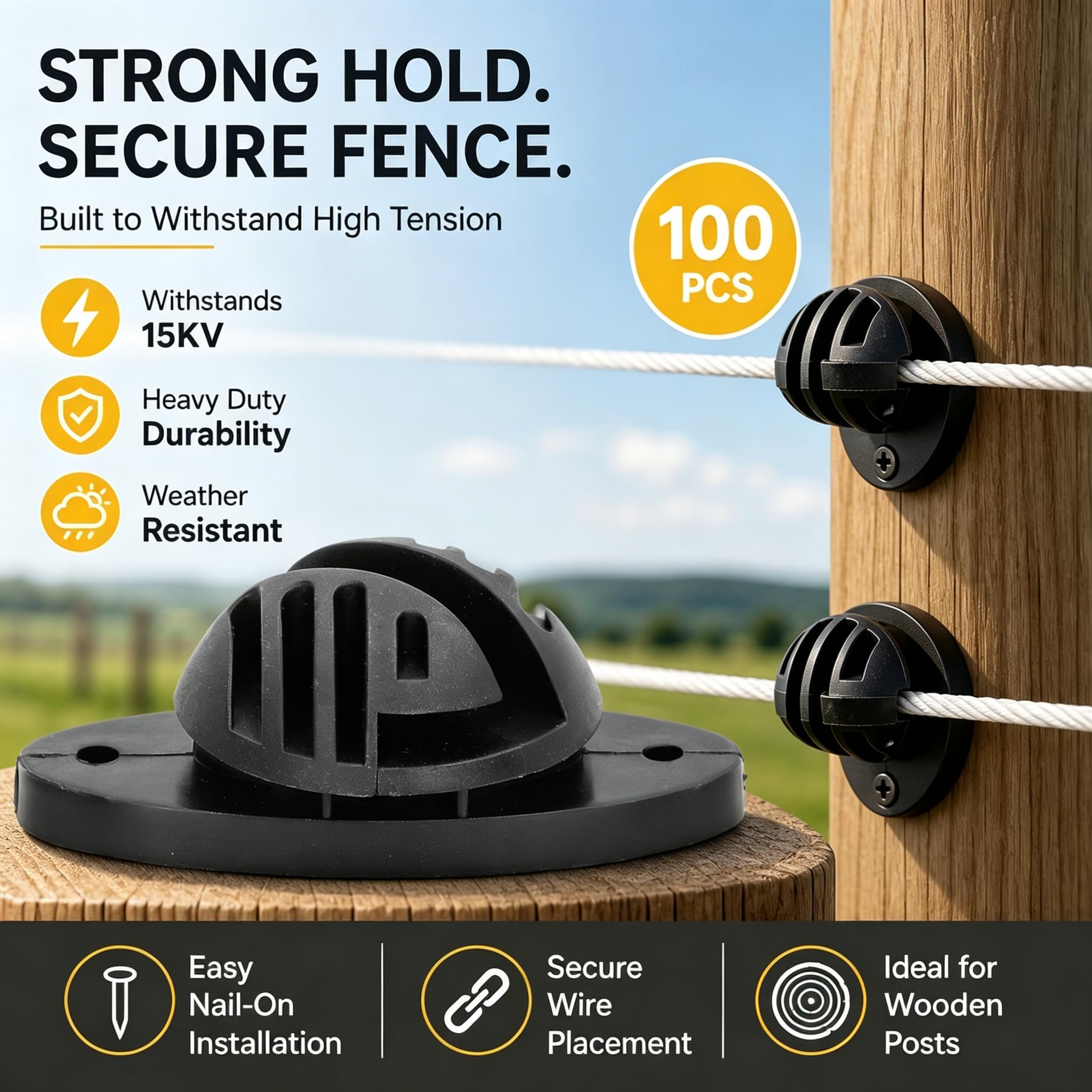 100 PZ Isolante Emisferico Isolante per Recinzione Elettrica per Filo per Recinzione Elettrica Palo in Legno Chiodo su Isolanti Polywire Accessori Resiste a 15KV