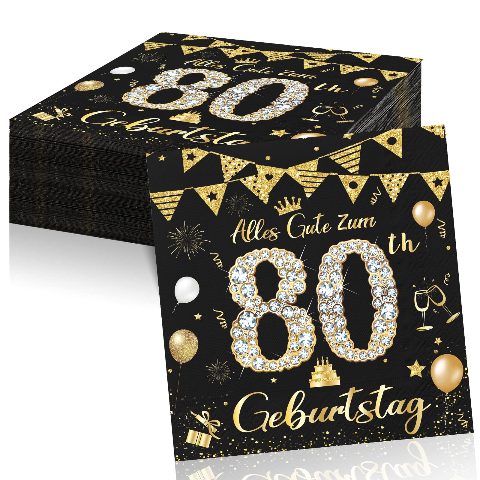 Geburtstagsdeko Servietten,Schwarz Gold Papier Party Servietten Tischdeko