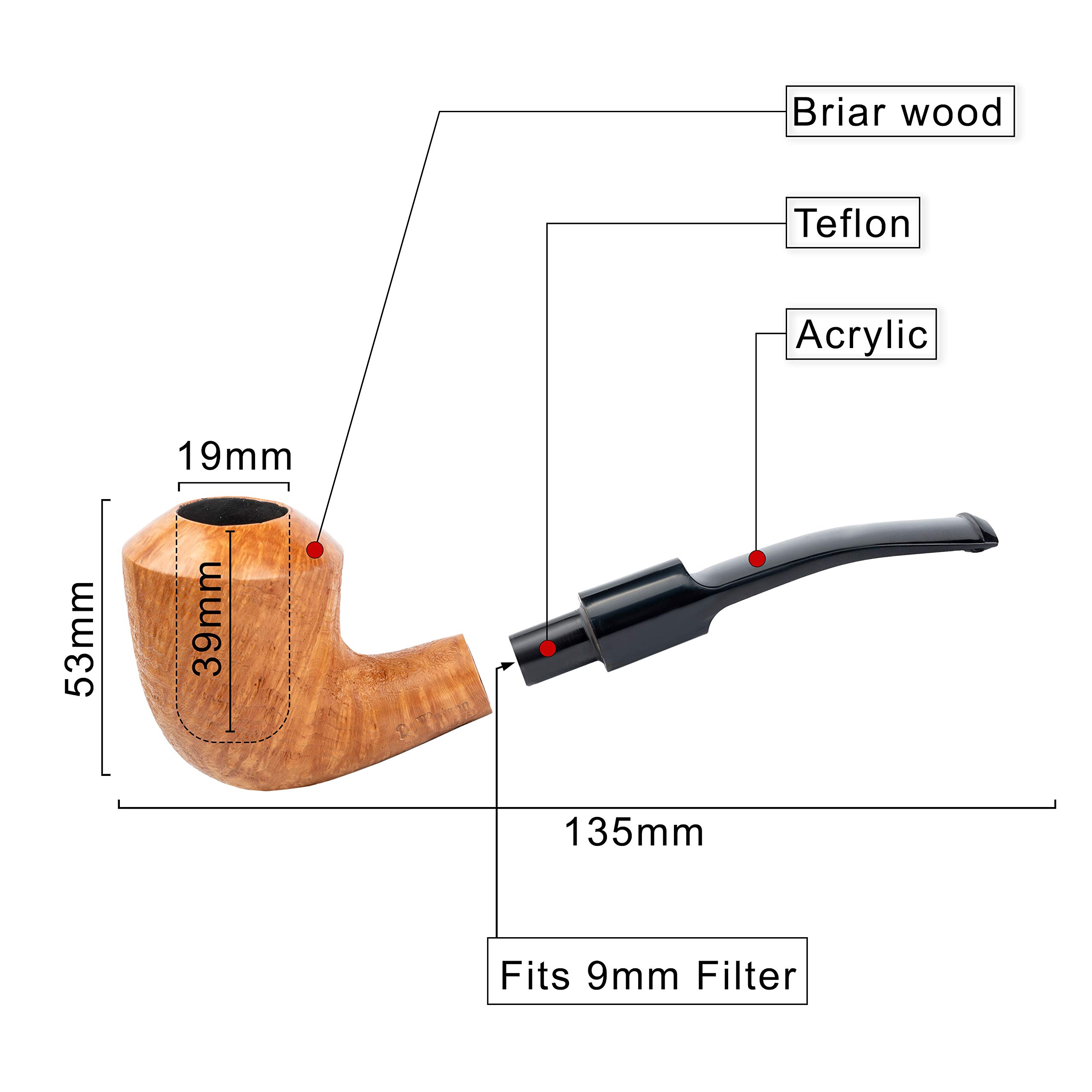 Dr. Watson - Pipa de tabaco, forma clásica de Dublín curvada, hecha a mano de raíz de brezo, compatible con filtro de 9mm (Dorada)