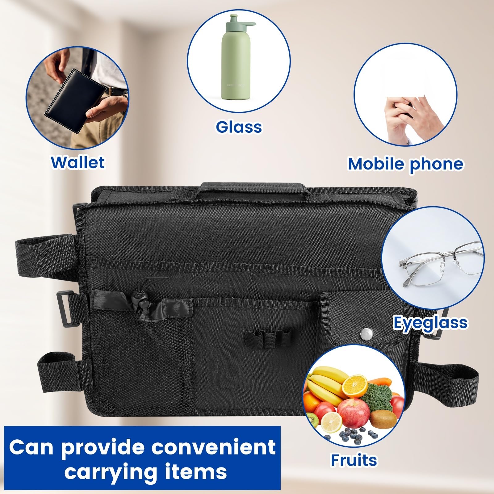 Bolsa para guardar sillas de ruedas Cesta colgante plegable grande con cierre ajustable, tela Oxford, bolsa for andador debajo del asiento
