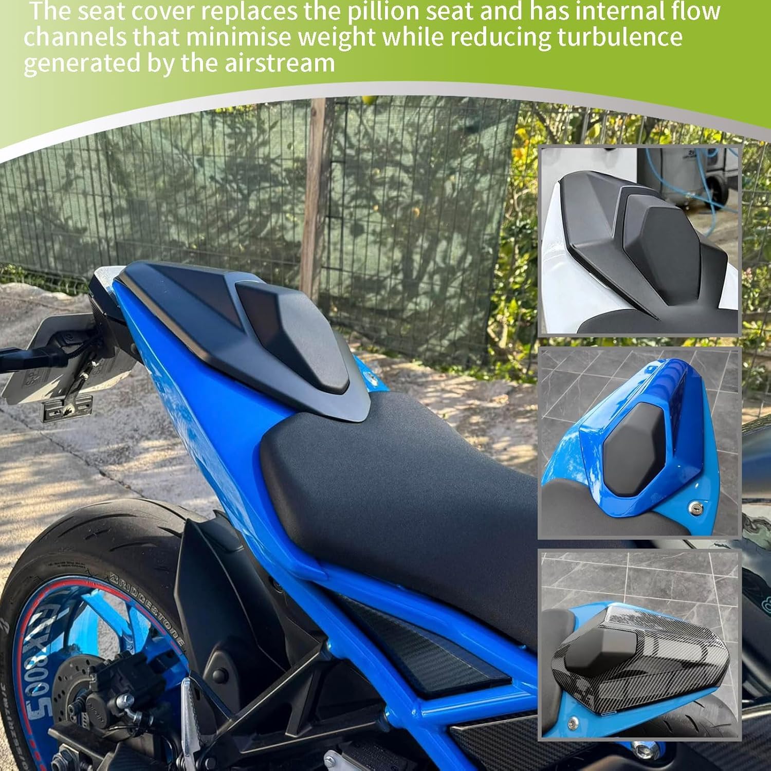 Motorrad GSX8R Sozius-Rücksitzabdeckung, Solo-Verkleidung, passend für GSX-8S GSX8S 2023–2024 GSX-8R Zubehör 2024 2025 (Hellschwarz)