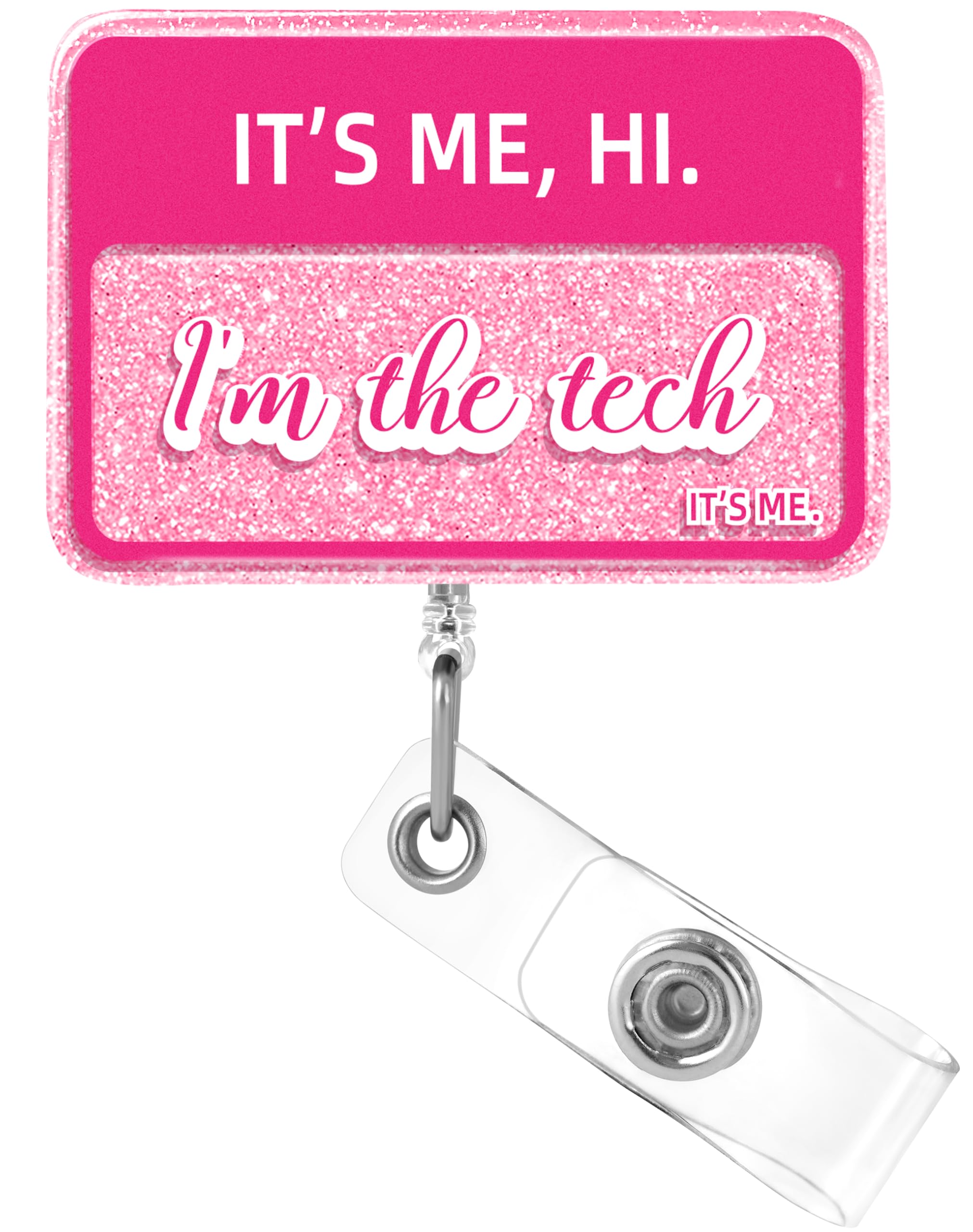 Plifal Tech ID Badge Reel Holder Retractable - I'm The Technician Alligator Clip for Nurse Nursing, Rose Funny It's me Hi Acrylic Name Tag Reels Buddy