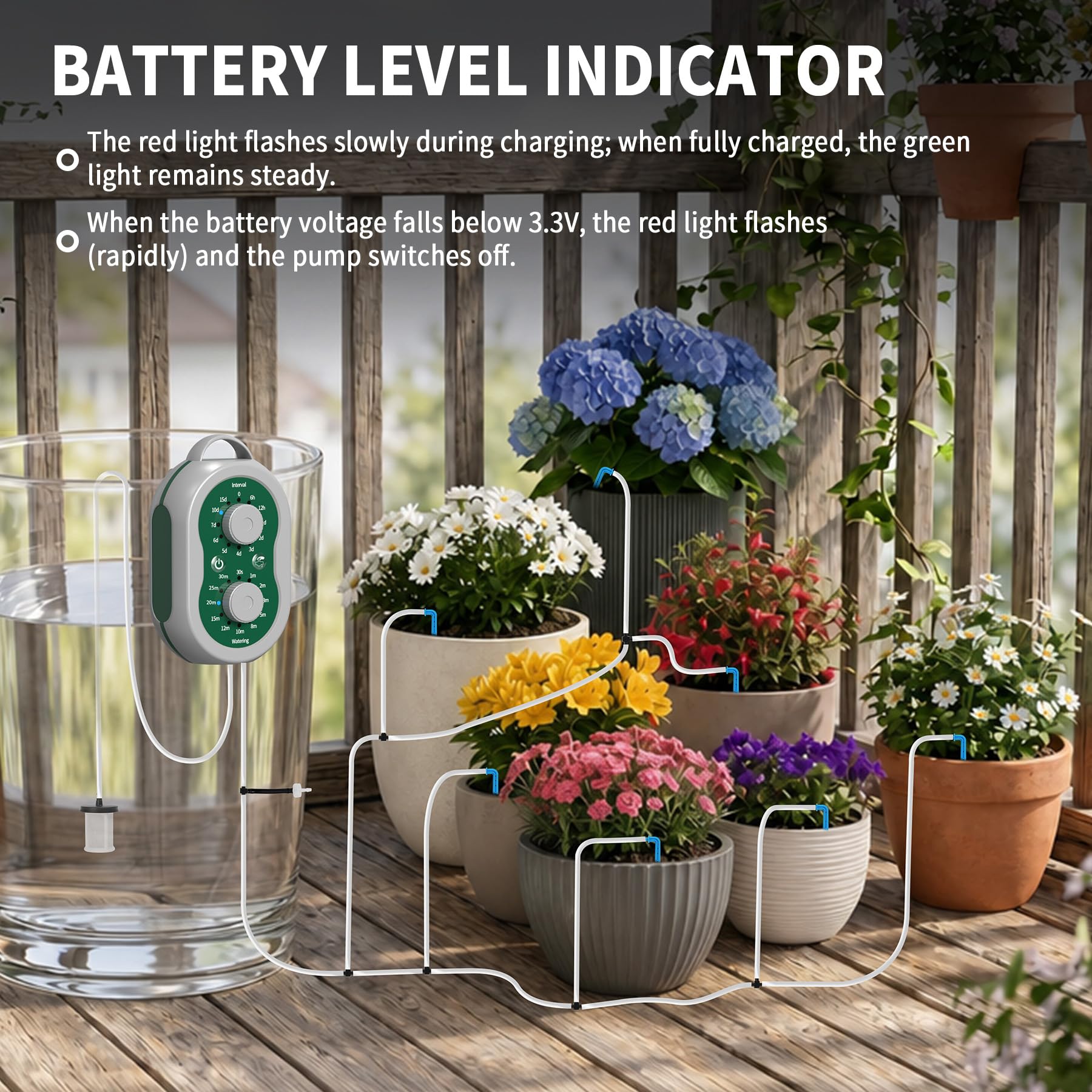Kit Irrigazione Automatico Ricaricabile Kit Irrigazione a Goccia per Vasi Irrigazione Automatica Balcone per 15 Piante in Vaso da Interno, Balcone, Serra, Giardino