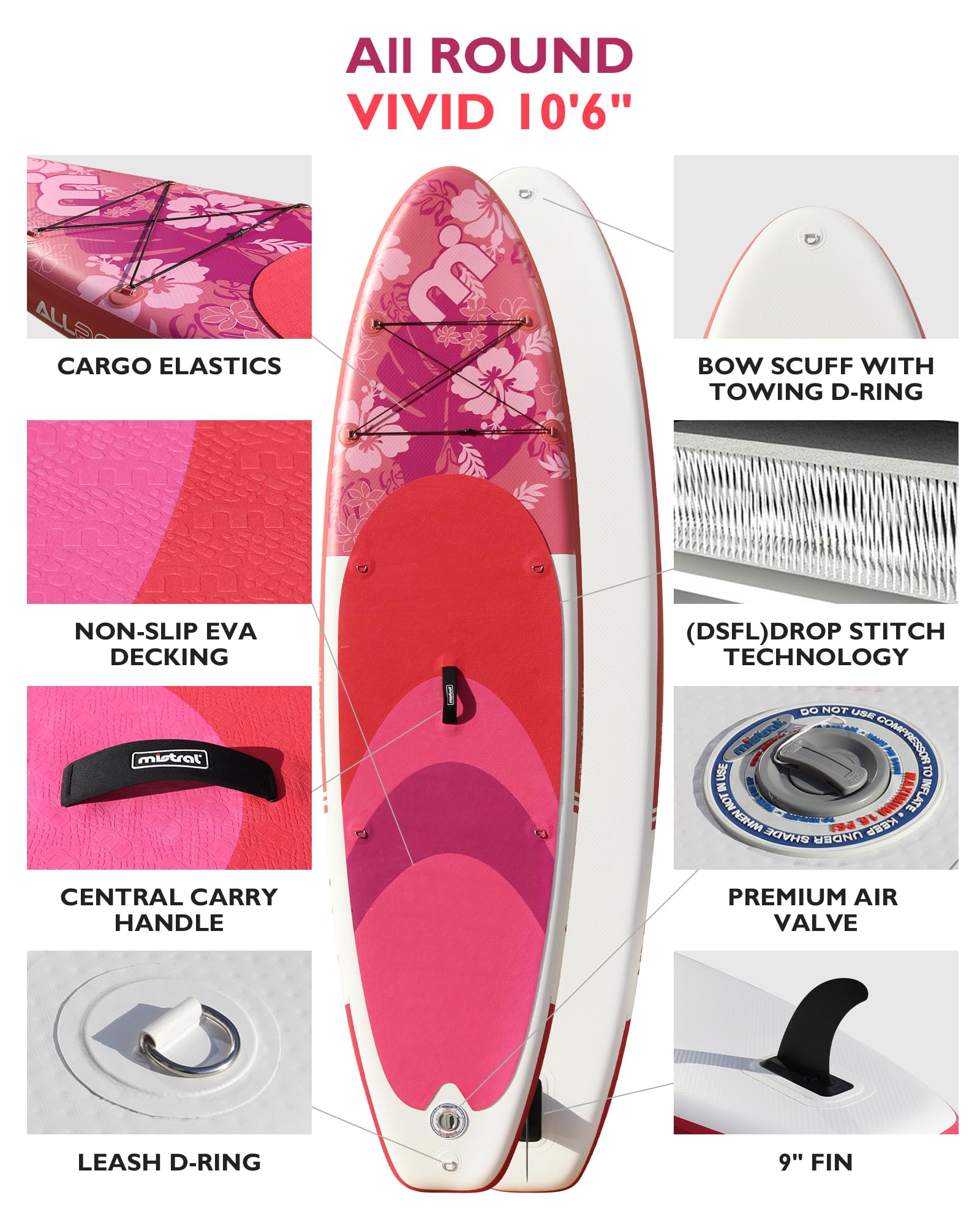Amazon.com : Mistral Inflatable Stand Up Paddle Board, 10'6''x33