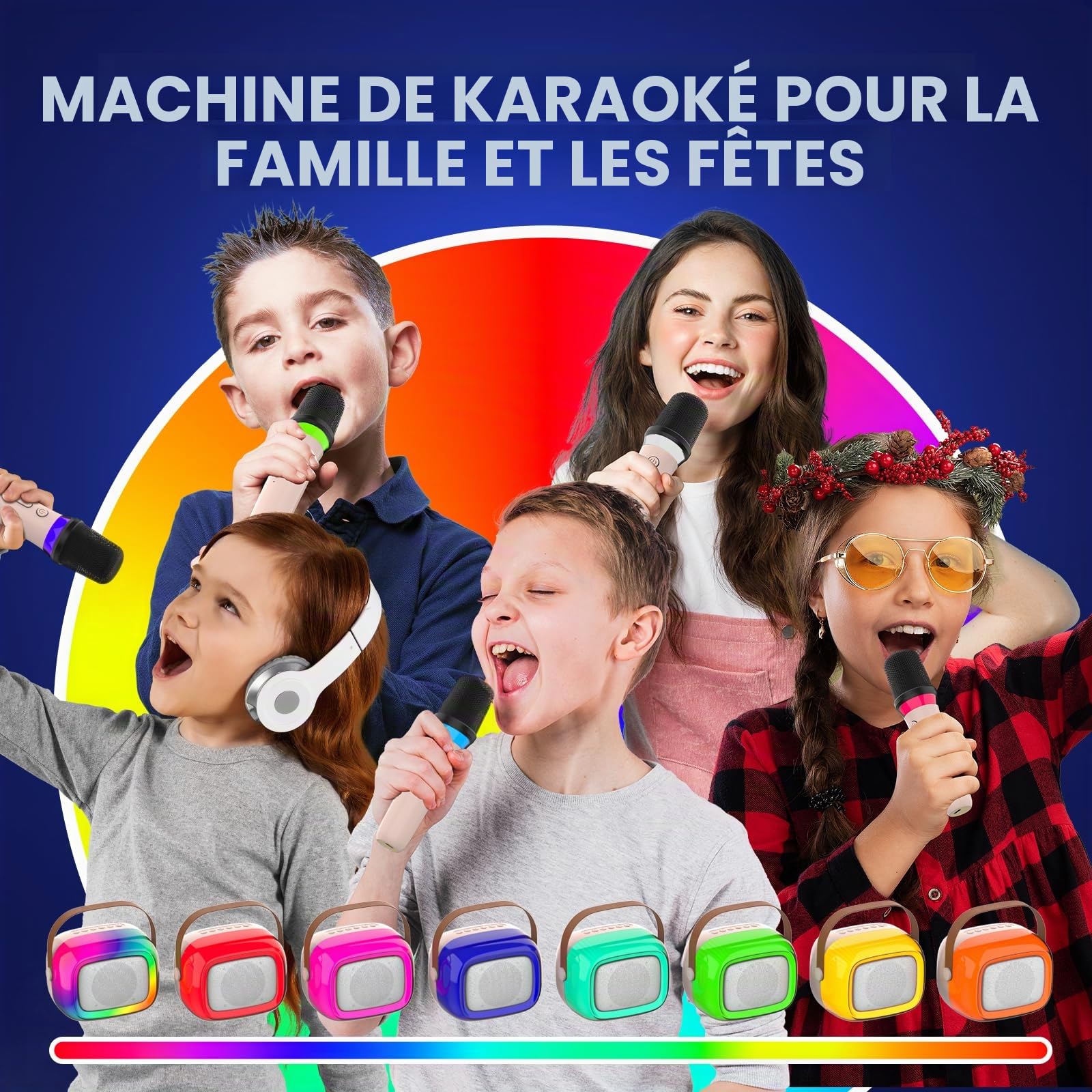 Machine à karaoké avec 2 Microphones sans Fil, Mini Haut-Parleur Bluetooth Portable avec lumières colorées pour Enfants et Adultes, Cadeaux pour Filles et garçons de 4, 5, 6, 7, 8, 9, 10 Ans et Plus