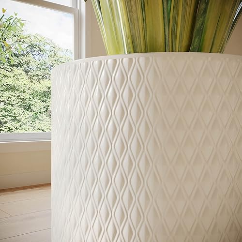 Miniatura 4 de EverNest Claire - Juego de macetas de interior modernas con soporte, patrón blanco, maceta SelectBase, estilo moderno neutro de mediados de siglo,