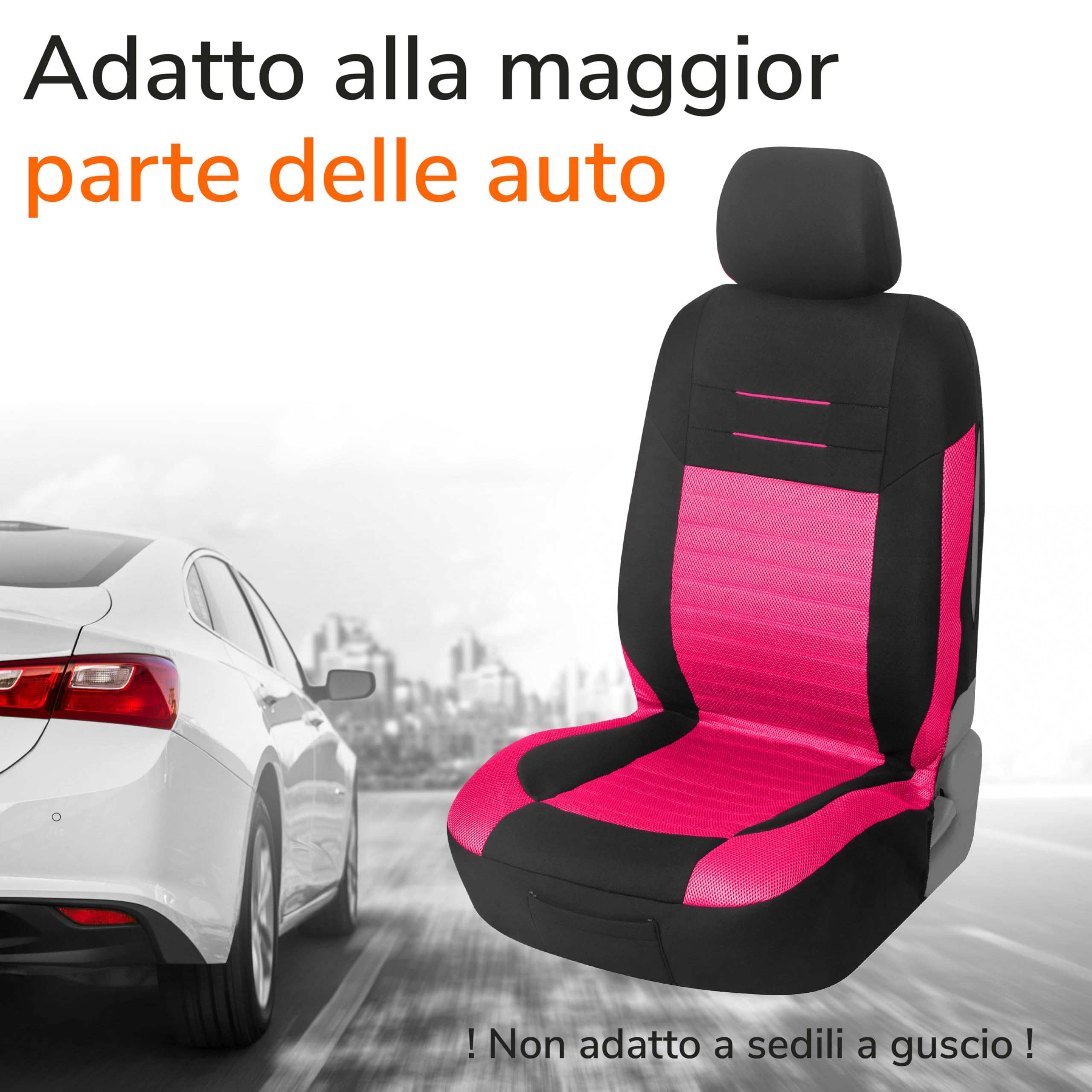 Upgrade4cars Set Coprisedili Universale Versione 2026 | Coperture per Anteriore e Sedile Posteriore in Rosa | Accessori Interno Auto Decorazione