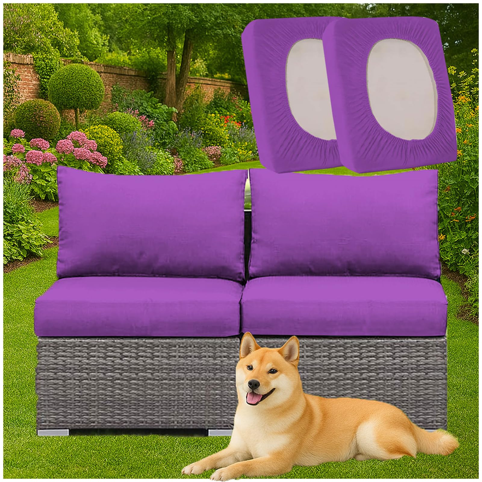 BLGVGKLPNT 1/2/3 PCS Patio Cushion Covers Polyester Replacement Stretch Fit Garden Furniture Seat Covers for Rattan Balcony Indoor Chairs (Purple,2PCS Length 100-125cm)