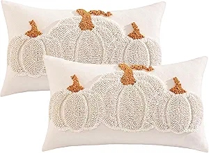 Tosleo Halloween Throw Pillow Covers 12x20 inch Set of 2 Halloween Beige Pumpkin with Orange Root Embroidered Pillow Cases Thanksgiving Home Party Pumpkin Fall Decor Pillowcases Lumbar Cushion Covers