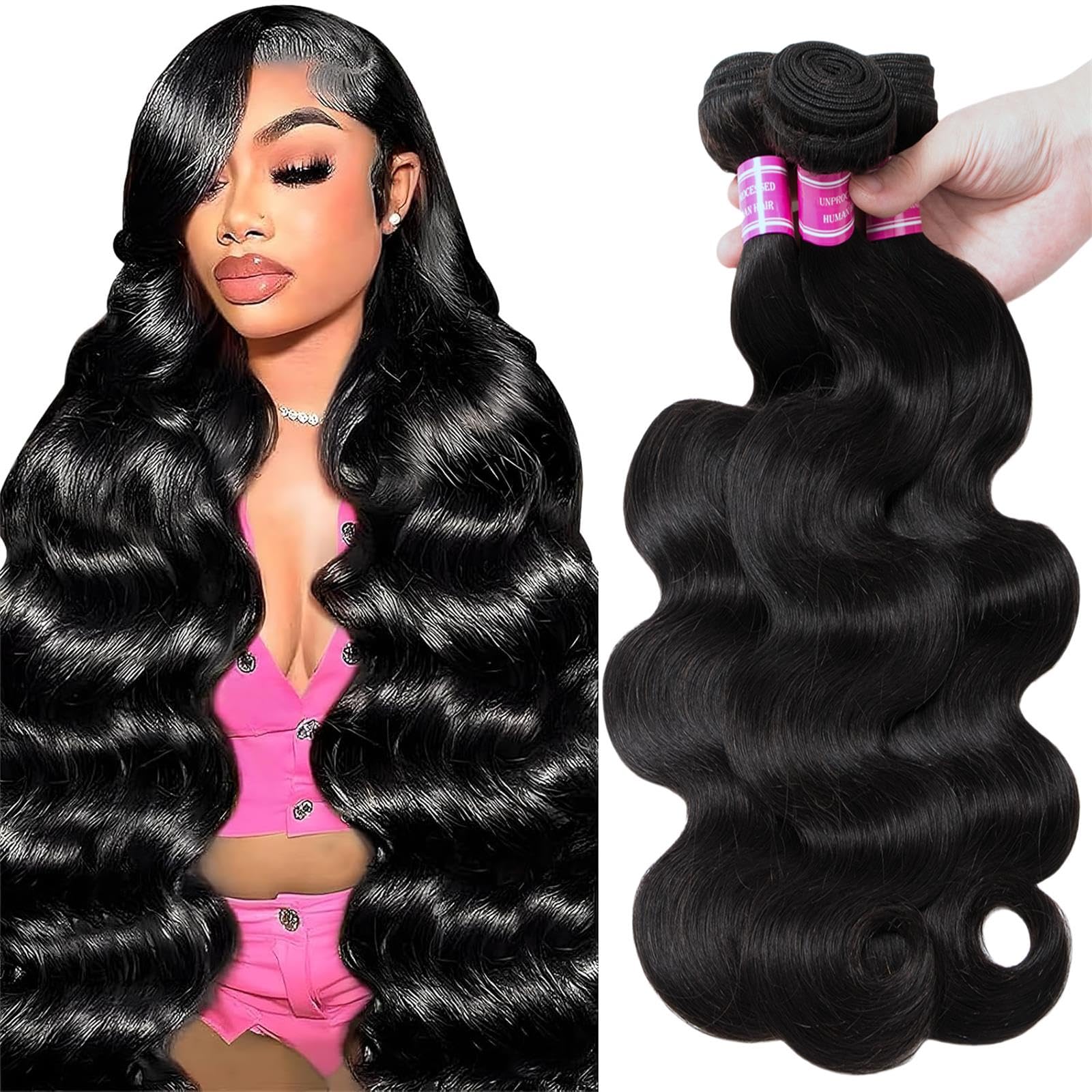 Body Wave Bundles Human Hair 12A Human Hair Bundles 18 20 22 IN 100% Unprocessed Brazilian Virgin Hair 3 Bundles Double Weft Hair Extensions Real