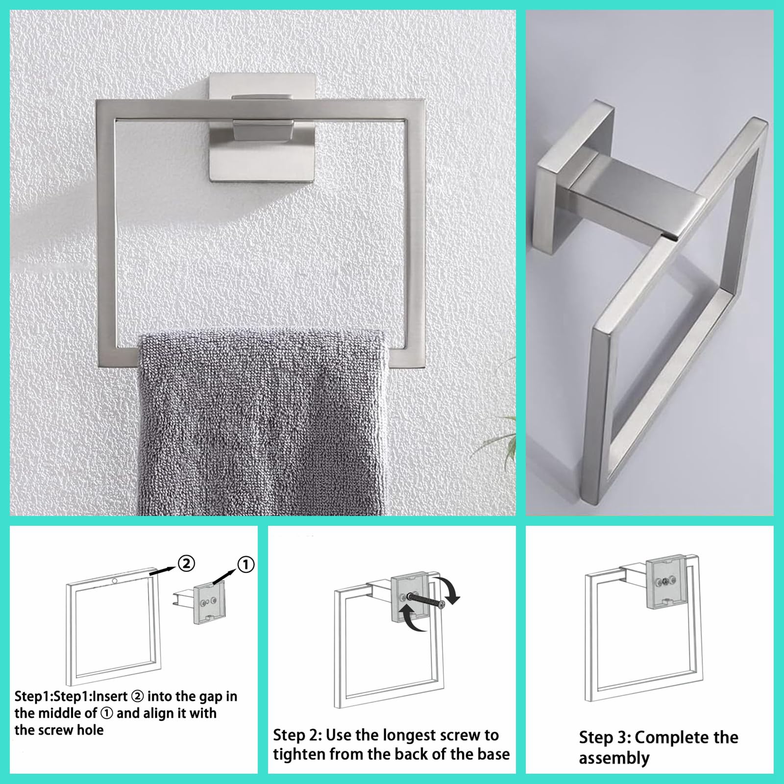 Juego de accesorios de baño de níquel cepillado de 10 piezas, juego de accesorios de baño SUS304 incluye 2 toalleros de 24 pulgadas + 2 anillos de toalla + 2 soportes para papel higiénico + 4 ganchos