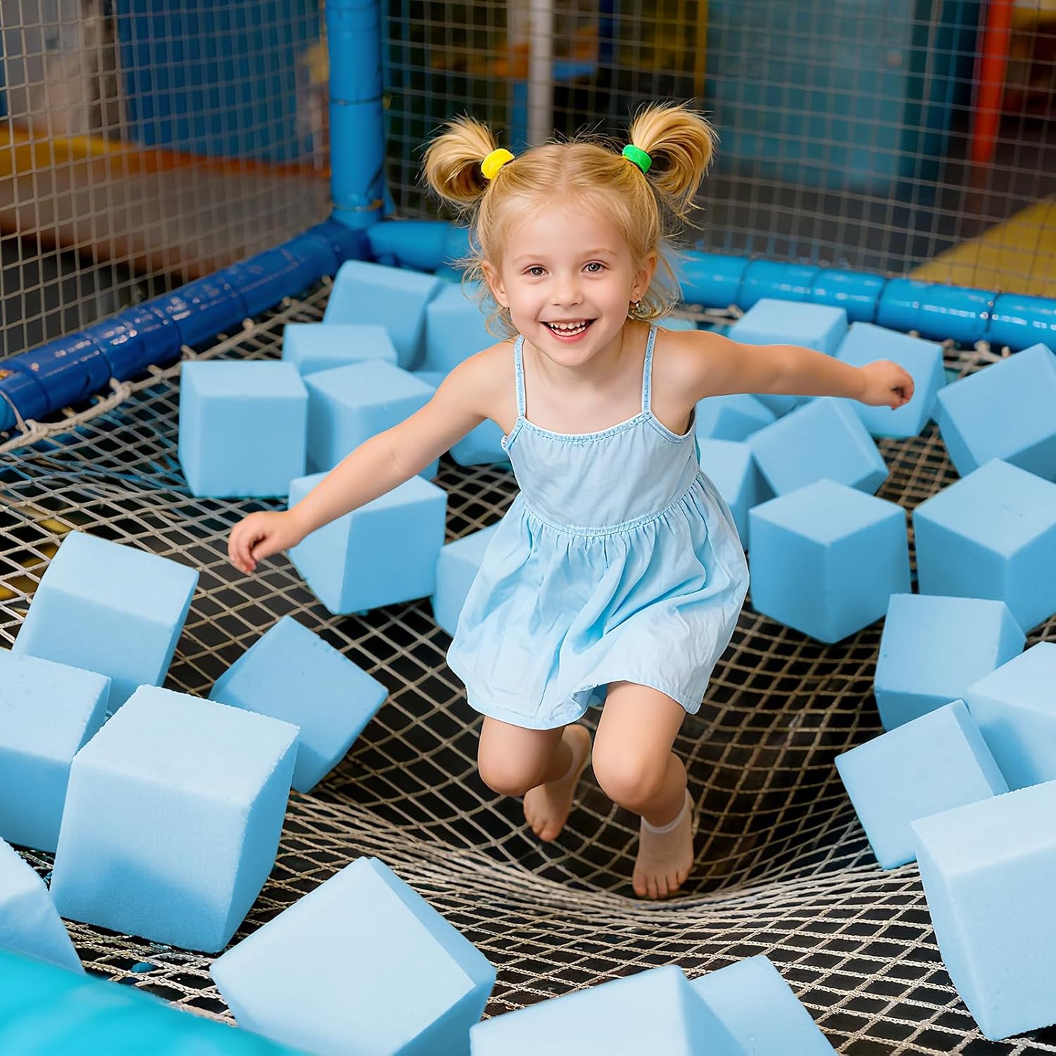 Foam Pit Blocks Foam Padding Sponge Pit Cubes Sponge Blocks for Amusement Park Gymnastics Freerunning and Parkour Courses - 24PCS 5" x 5" x 5" (Light Blue)