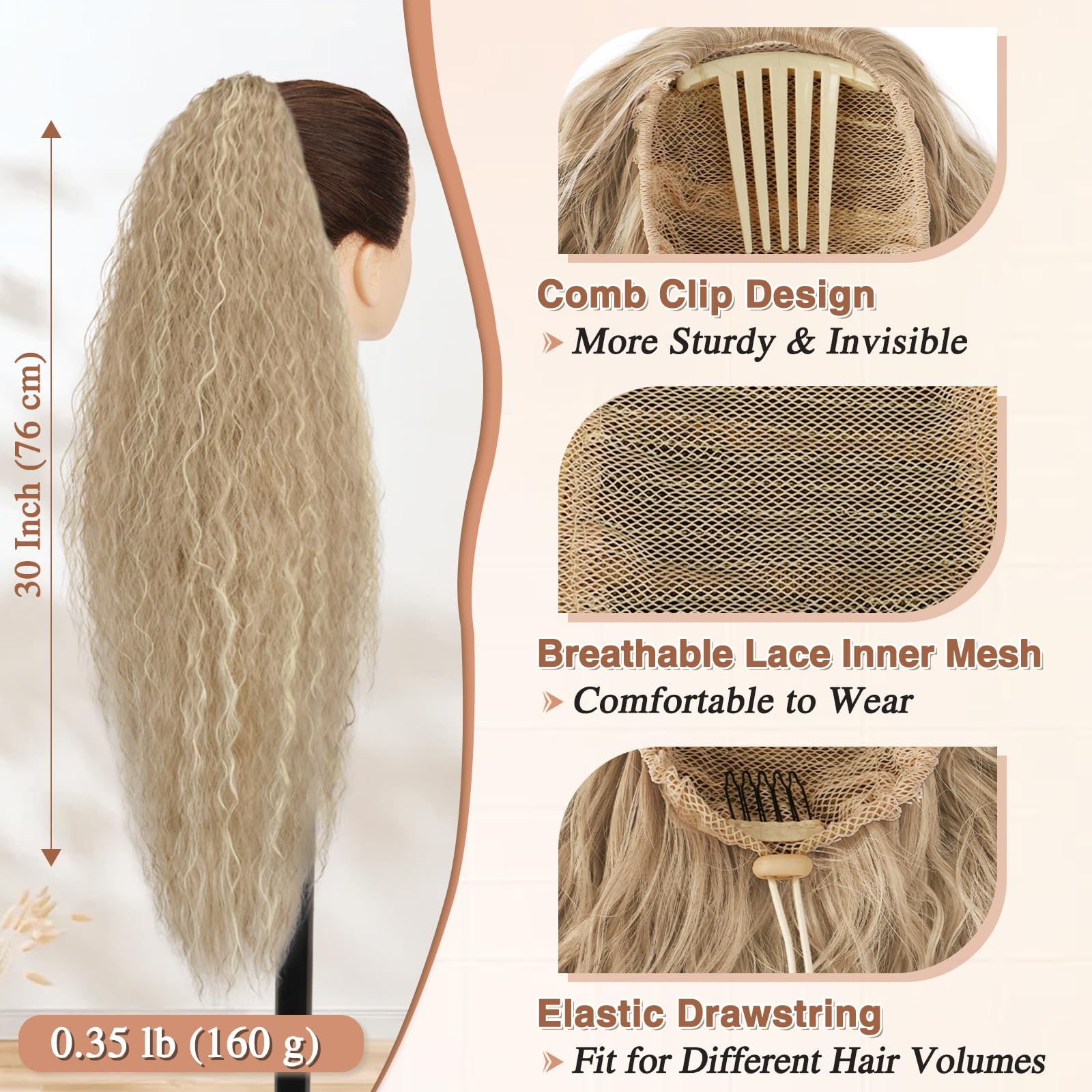 BARSDAR Curly Wavy Drawstring Ponytail Extension - Image 2