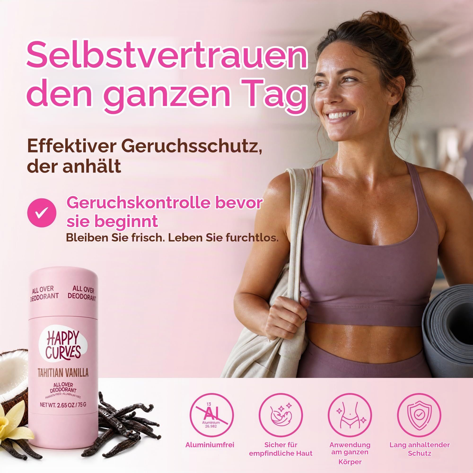 HAPPY CURVES Ganzkörper-Deodorant für Frauen – ohne Aluminium – unsichtbare Schutzschicht für den ganzen Körper für die Geruchskontrolle, empfindliche Haut und private Teile