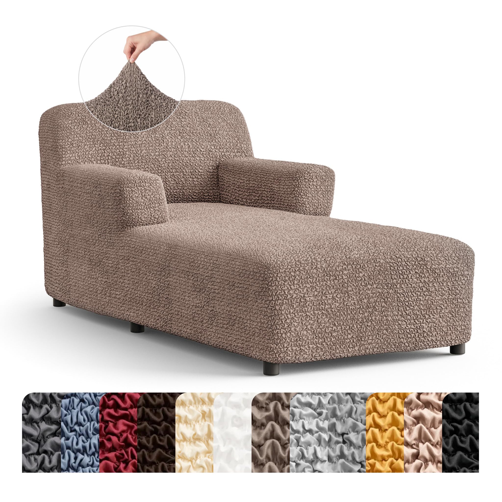 Mamma Mia Covers PAULATO BY GA.I.CO. Stretch Chaise Lounge Slipcover 1-Piece Non-Slip – Soft Elastic Lounge Chair Covers – Furniture Protector Washable - Soft Taupe (with Armrest 32"-48" Wide)