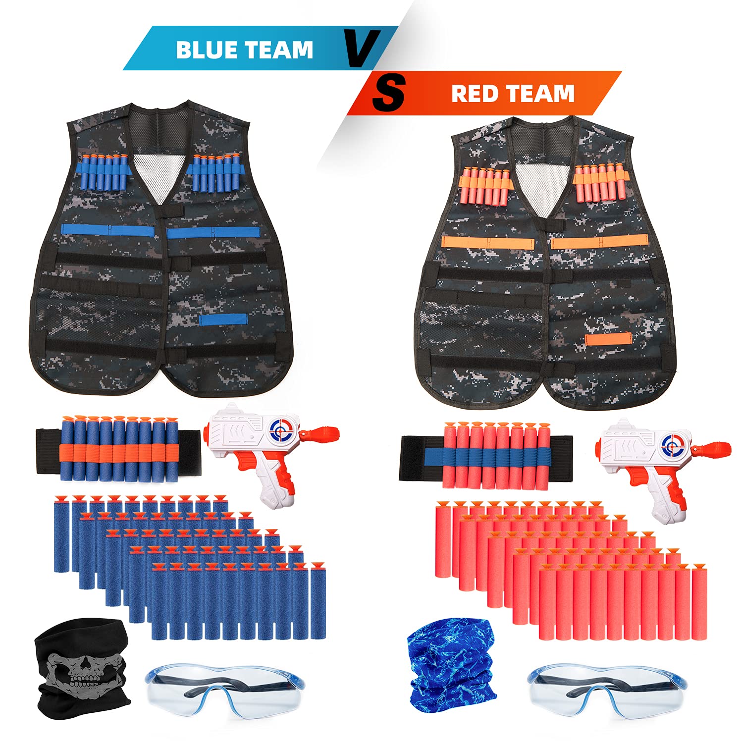 BFUNTOYS Digital Moving Shooting Target with Foam Dart Toy Guns and 2 Kids Tactical Vest Kits