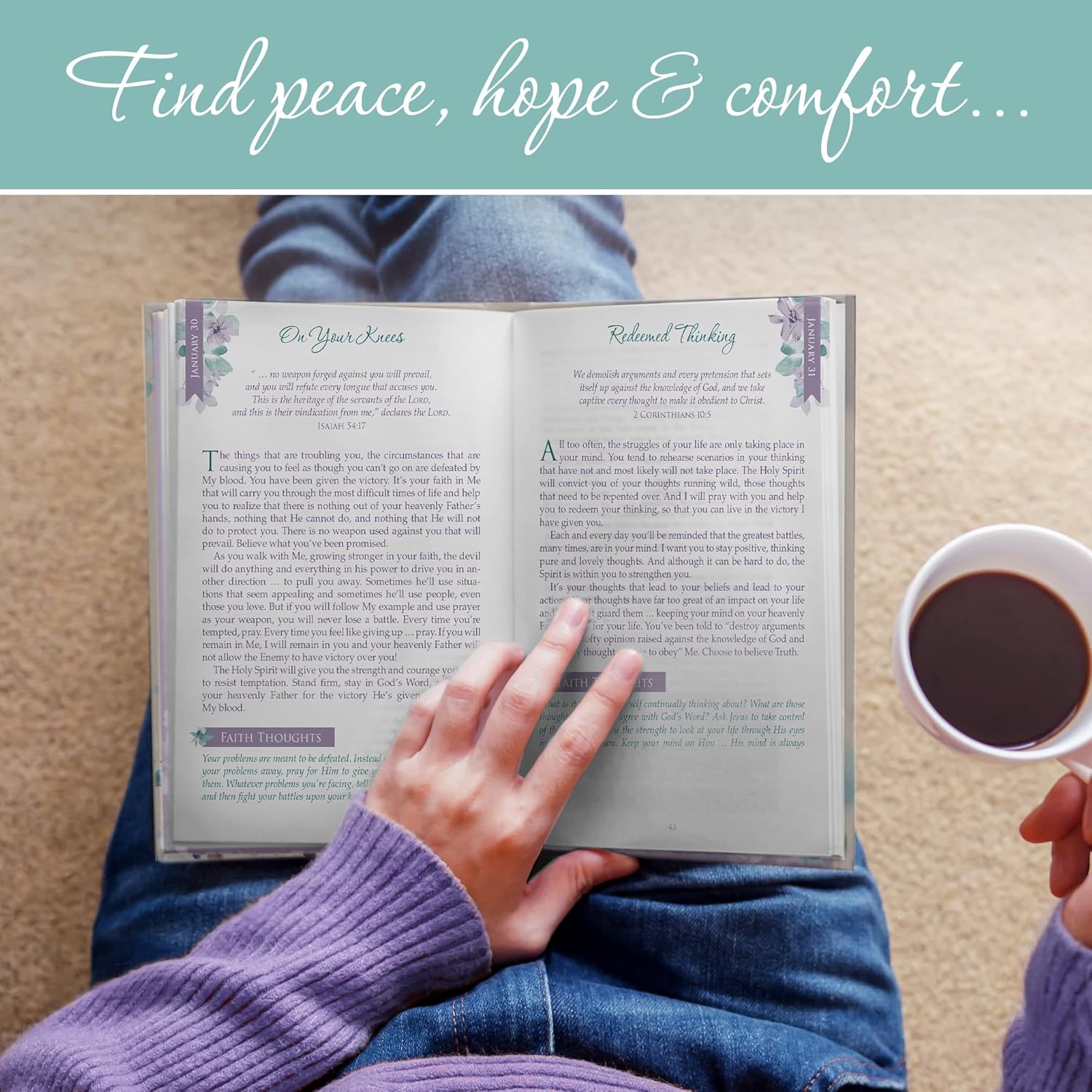 A Journey with Jesus 365 Devotions for Women, Purple Floral Faux Leather Flexcover - Image 4