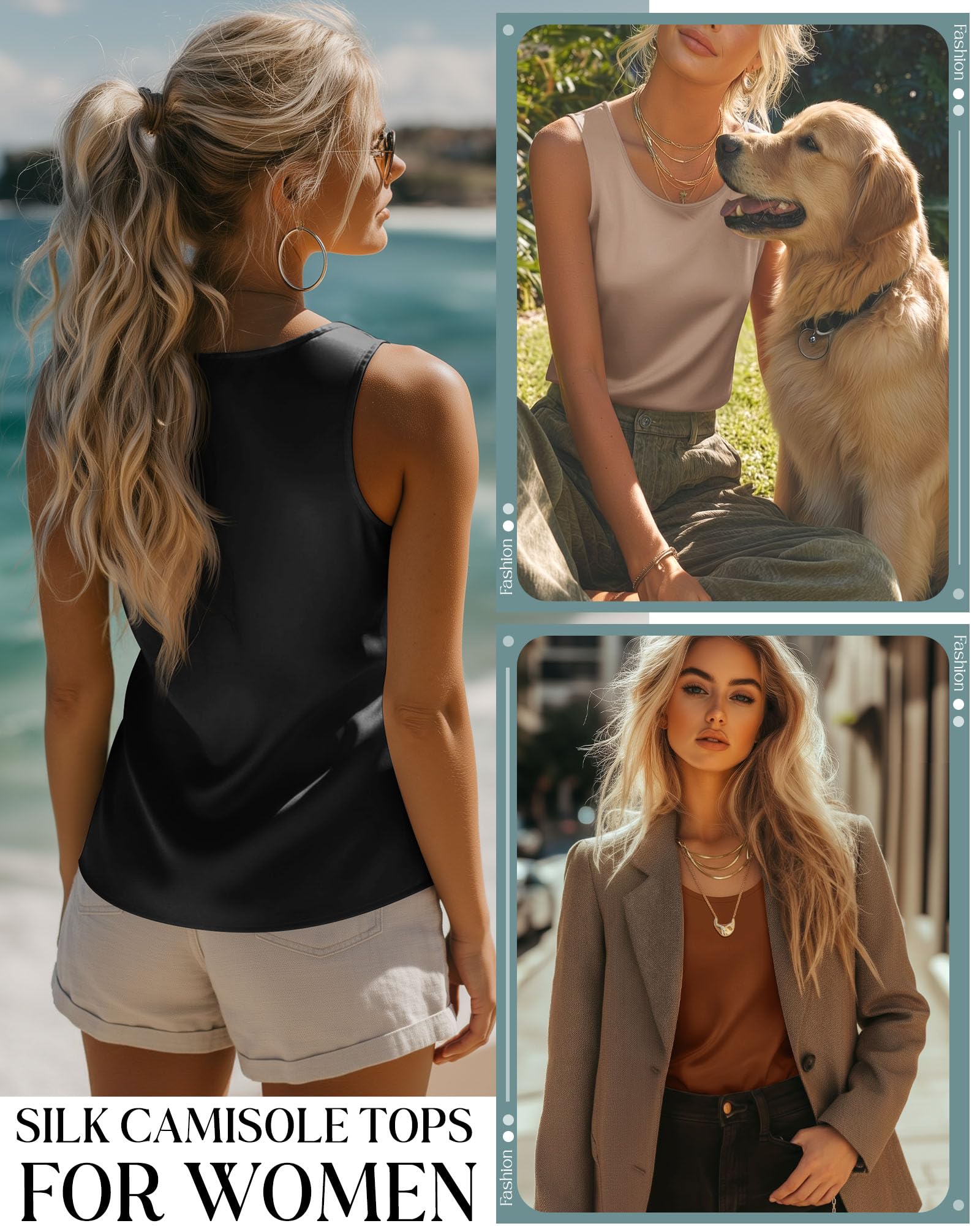 De 3 Débardeurs en Satin pour Femme | Caracos Effet Soie, Blouses Sans Manches À Col Rond, Tenues Professionnelles Décontractées, À Porter Sous Un Blazer