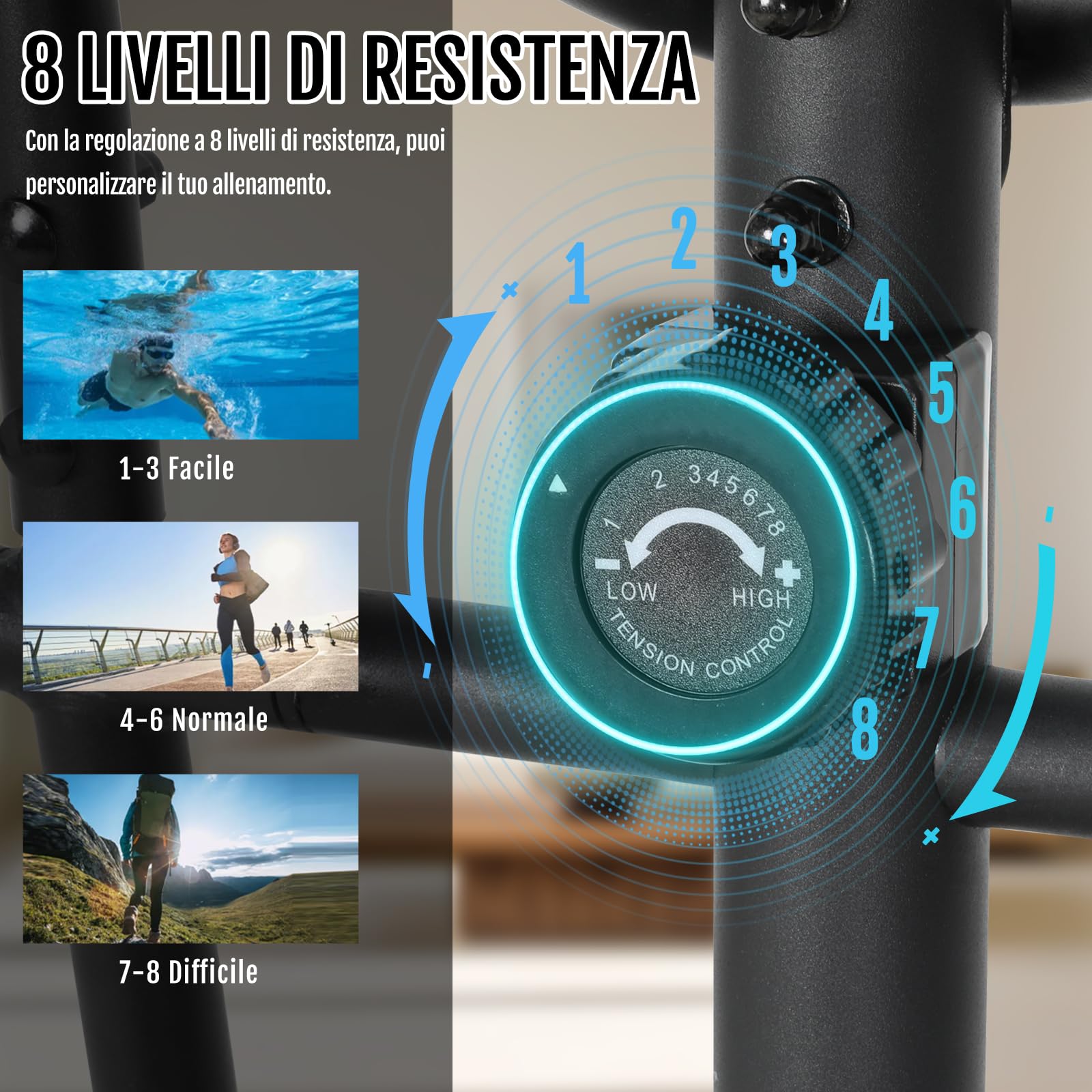 Cyclette Ellittica da Casa con 8 Livelli di Resistenza, Schermo LCD con Supporto per Smartphone, Ellittica Professionale per Casa con Passo di 280 mm, NV-9304
