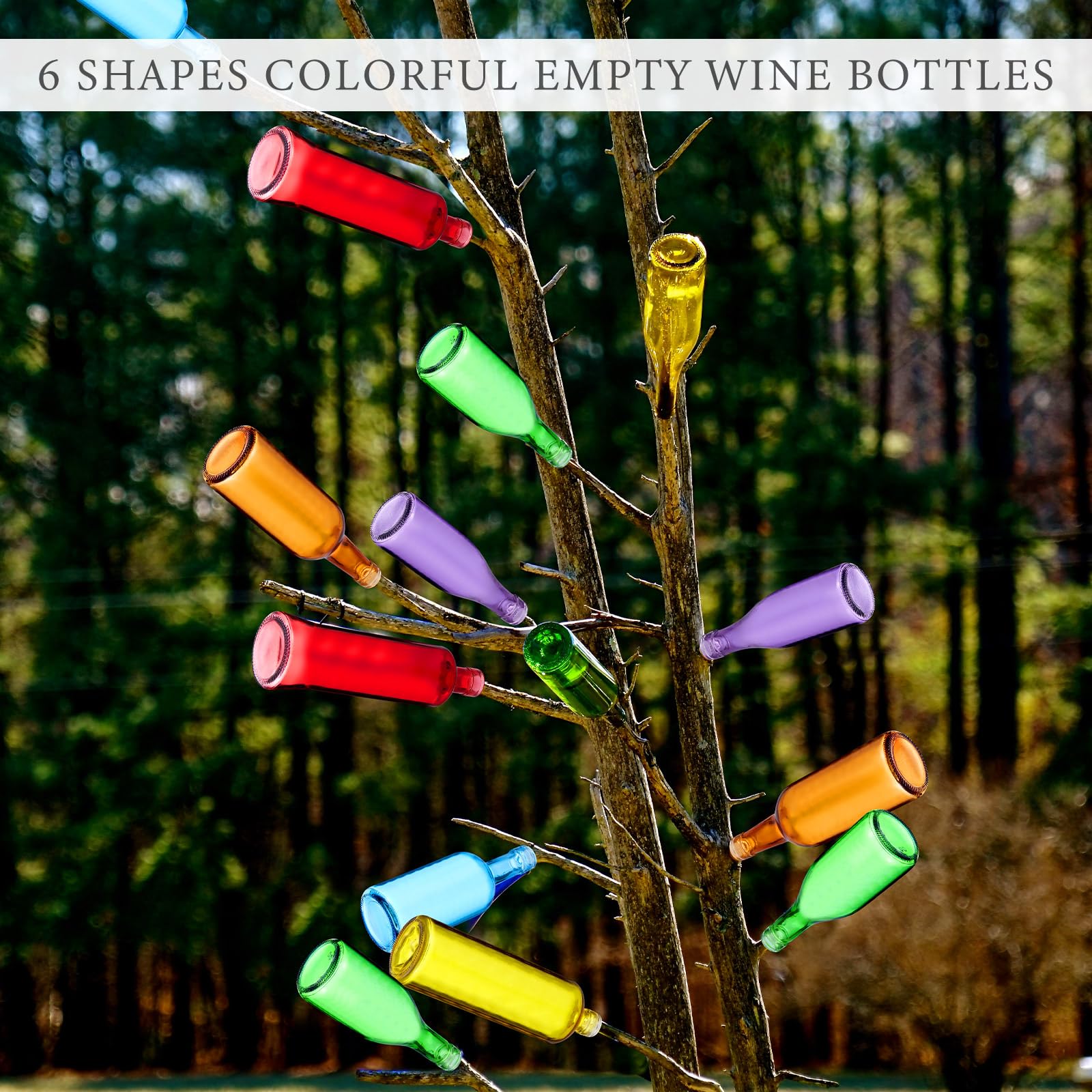 12 botellas de vidrio de colores, coloridas botellas de vino vacías, botella de vidrio decorativa para botella, árbol, jardín, patio, decoración del hogar al aire libre (color arcoíris claro 5