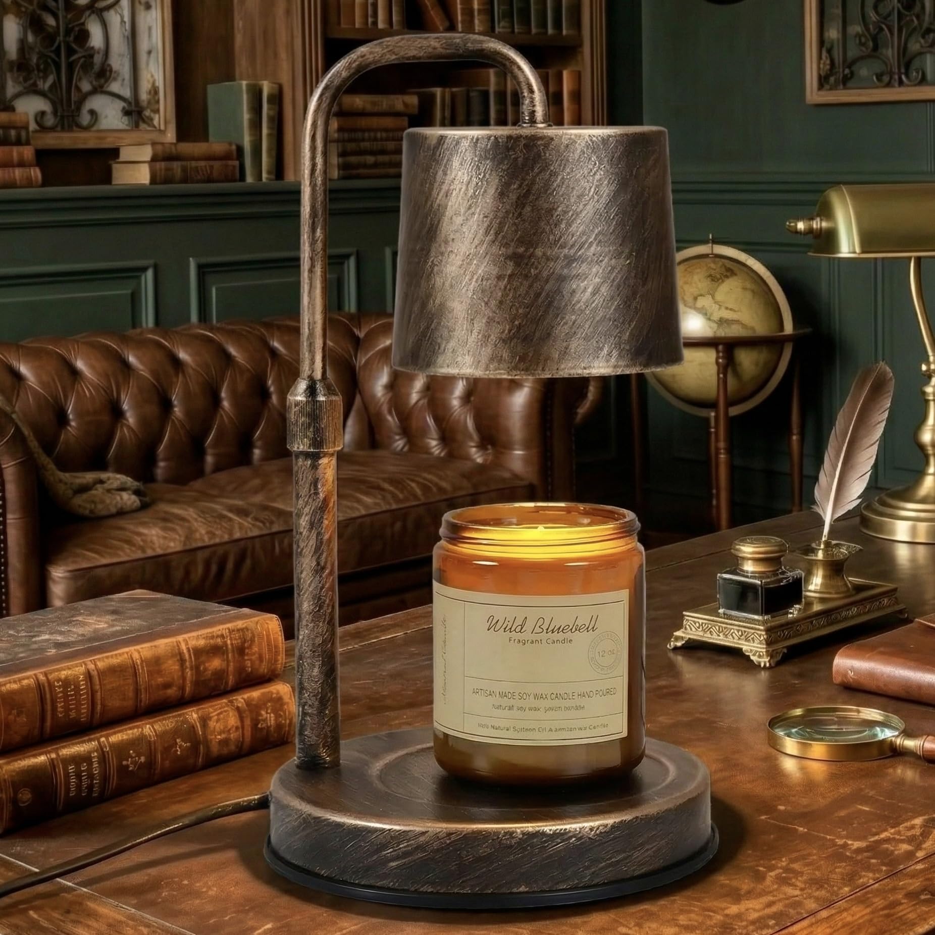 Laveant Vintage Industrial Candle Warmer Lamp for Home Decor - Height Adjustable with Dimmer, Dimmable Wax Melt Warmer Compatible with Yankee Candle