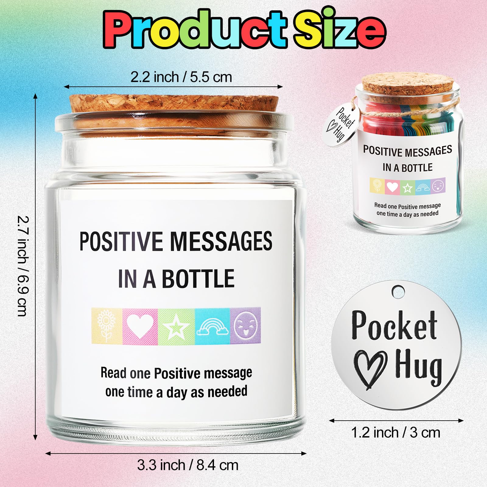 Tioncy 90 Positive Messages in a Jar, Positive Affirmation Gifts for Women, Daily Inspirational Messages in a Jar with Pocket Hug Coin for Self Care, Mental Health