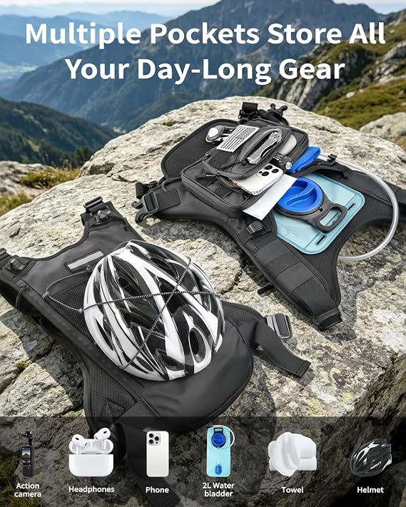 Hydration Vest for Running - Lightweight Chest Pack with 2L Water Bladder - Large Capacity & No-Bounce for Hiking Marathon Mountain Biking
