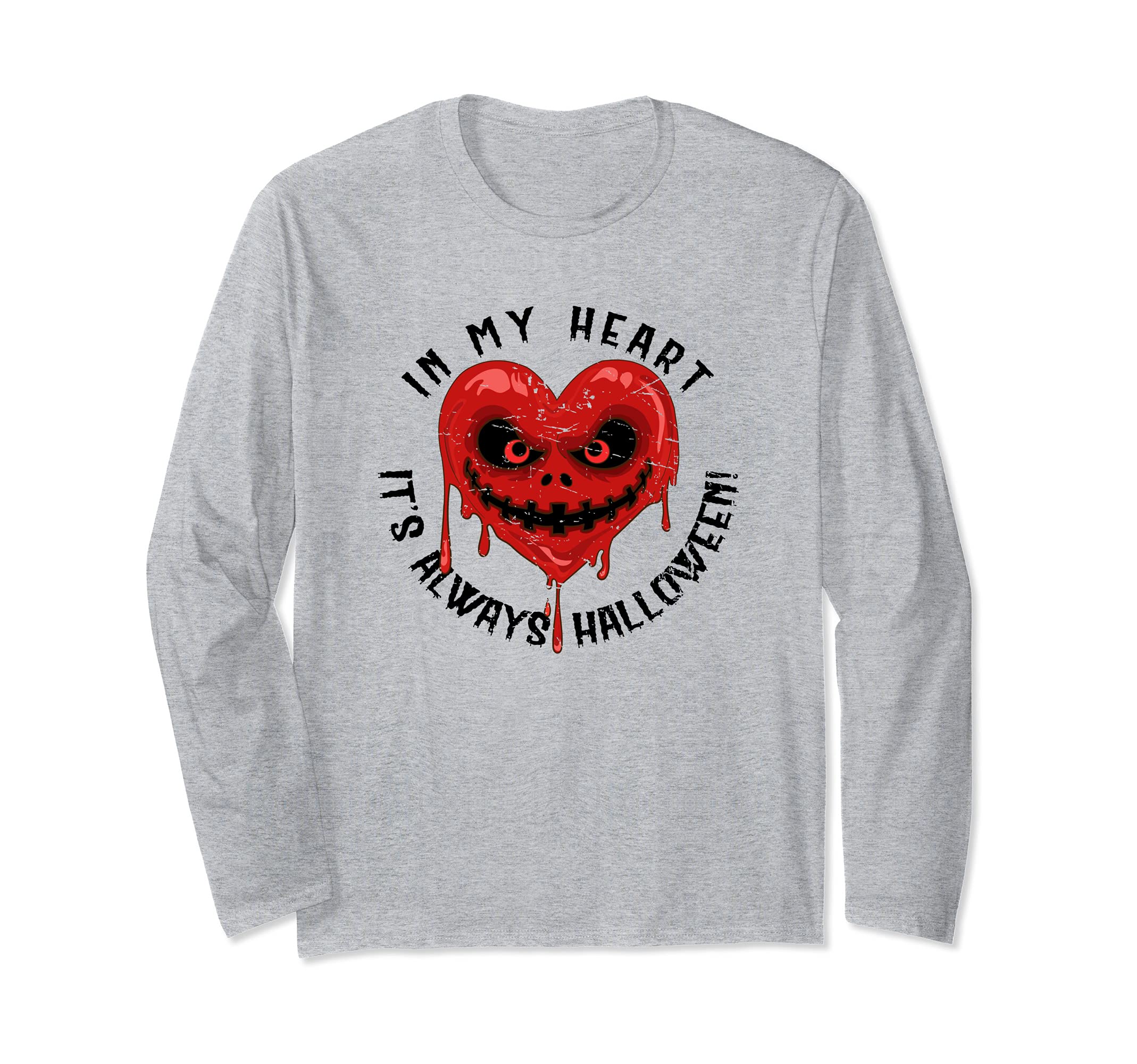 Horror Movie Halloween Lover Meme Scary Face Bleeding Heart Long Sleeve T-Shirt, Grey