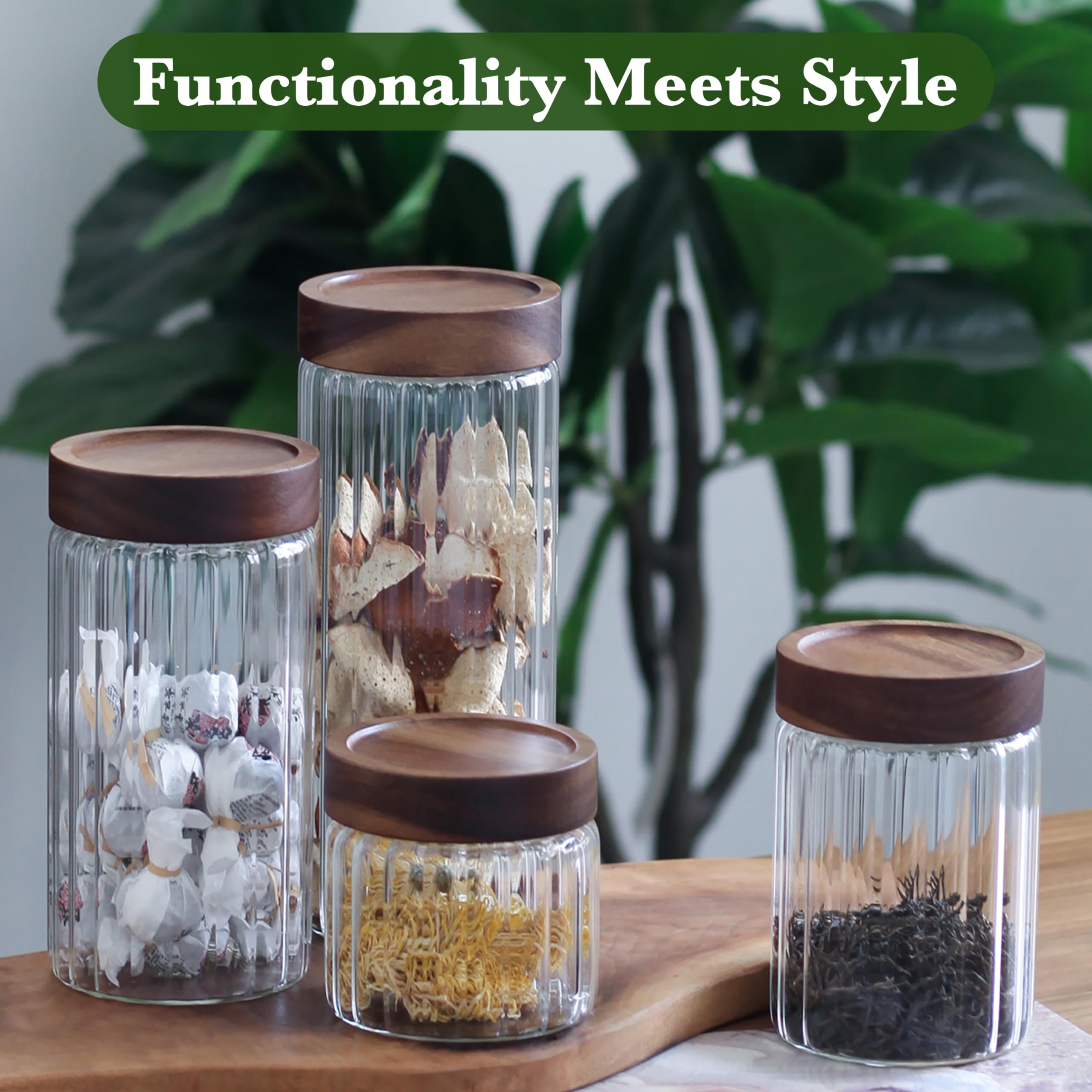Barattolo decorativo in vetro borosilicato da 1600 ml con coperchio ermetico in legno, grande contenitore in vetro trasparente per la conservazione di alimenti sfusi per biscotti, pasta frolla, caffè