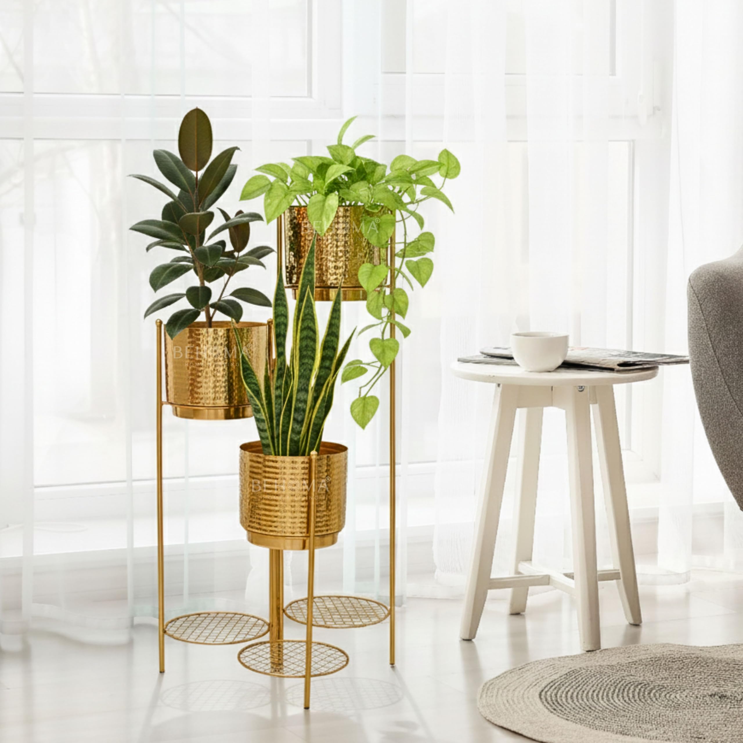 BEHOMA Gold 3-Tier Metal Planter Stand -6