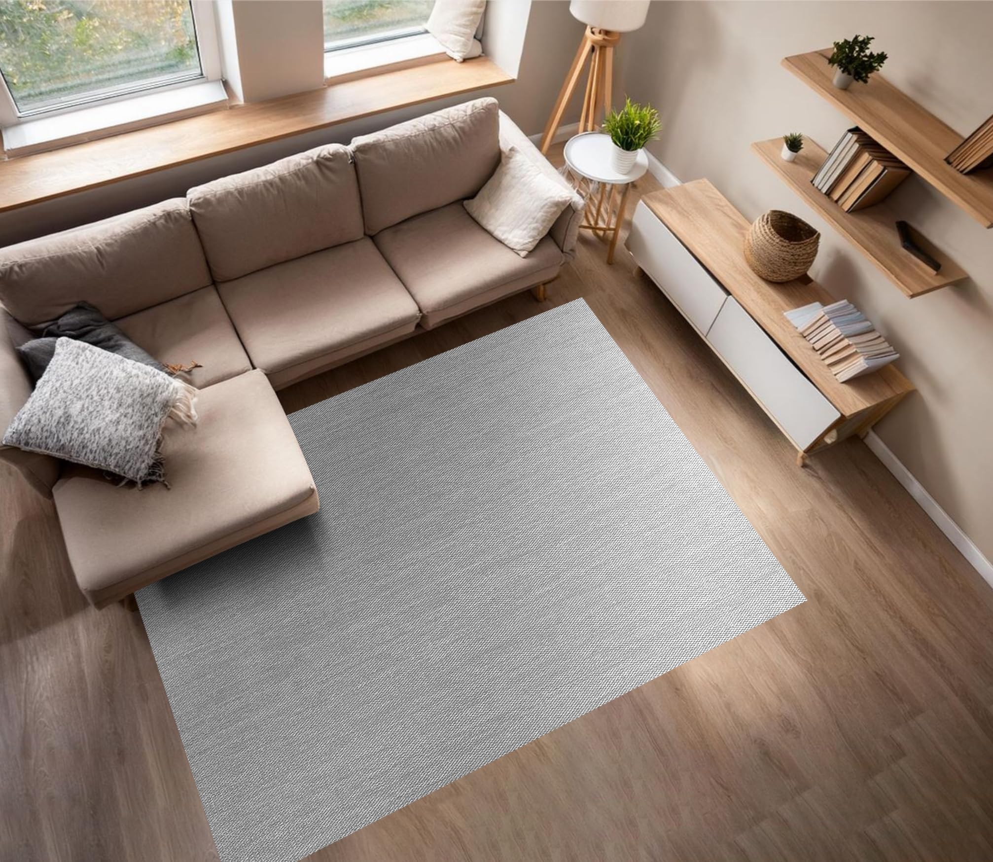 STORESBASIC Alfombra Vinilica Antideslizante, Lavable y Resistente a Manchas, Tejido Trenzado y Sin Pelo, Alfombra de Vinilo Interiores y Exteriores, Gris Lisa 60x200