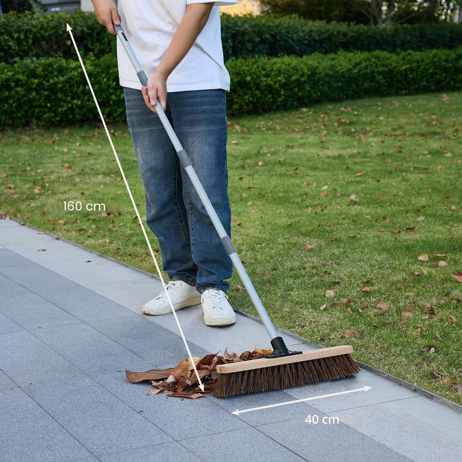 Mitclear 40cm Gartenbesen mit Langem Stiel(160cm), Straßenbesen mit Arenga-Borsten, Nass- und ölbeständig, Industriebesen Kehrbesen Werkstattbesen Außenbesen, Kehrbesen Robust für den Ausseneinsatz