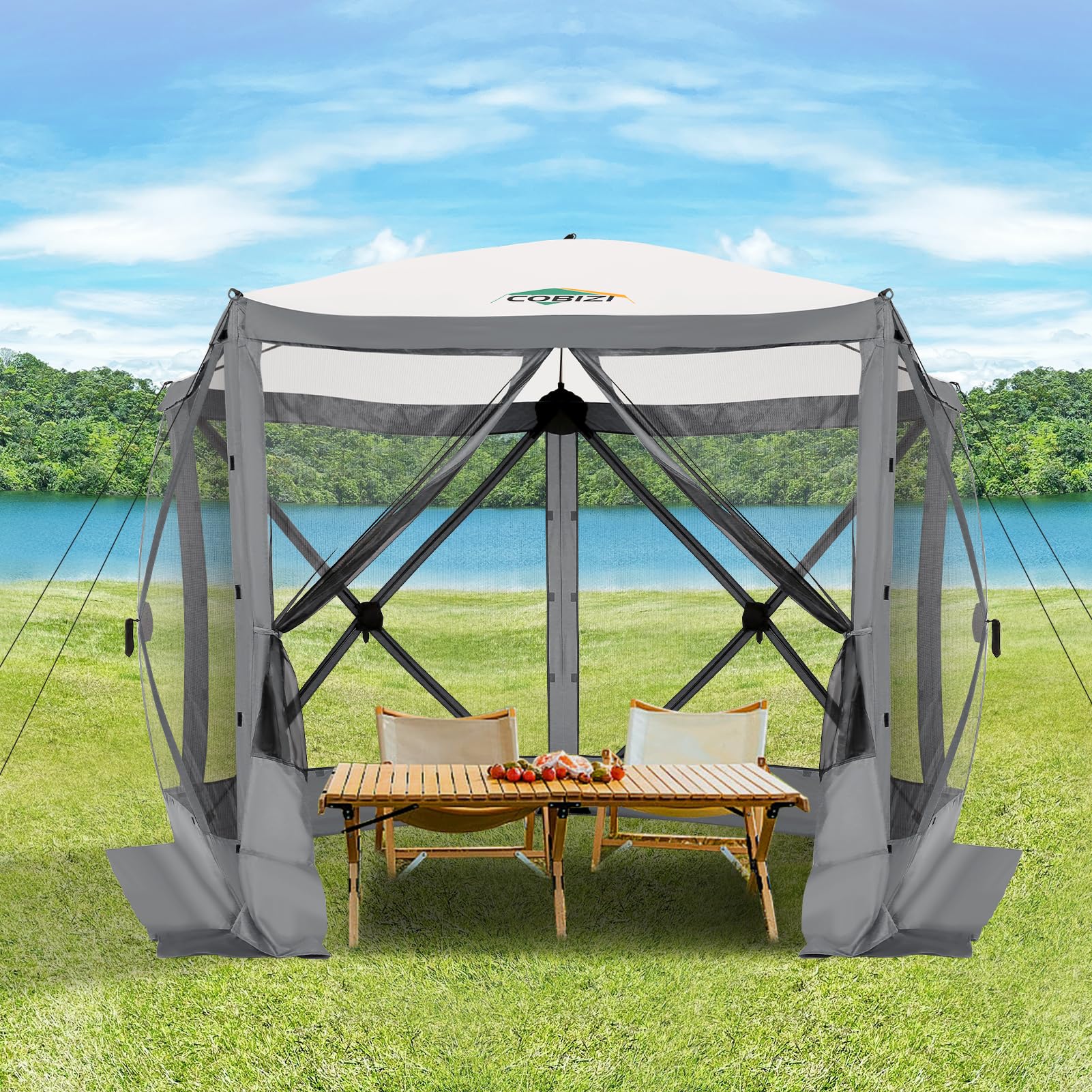 COBIZI 10x10 FT Pop up Gazebo, Popup Canopy Tent,Instant Screened in Gazebos, Waterproof Portable Outdoor Small Screen Tents Sun Shelter,carpas para Patio for Camping, Garden and Backyard,Gray
