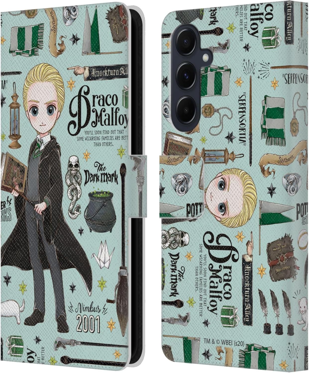 Head Case Designs Officially Licensed Harry Potter Draco Pattern Deathly Hallows XXXVII Leather Wallet Case Compatible with Samsung Galaxy A55 5G