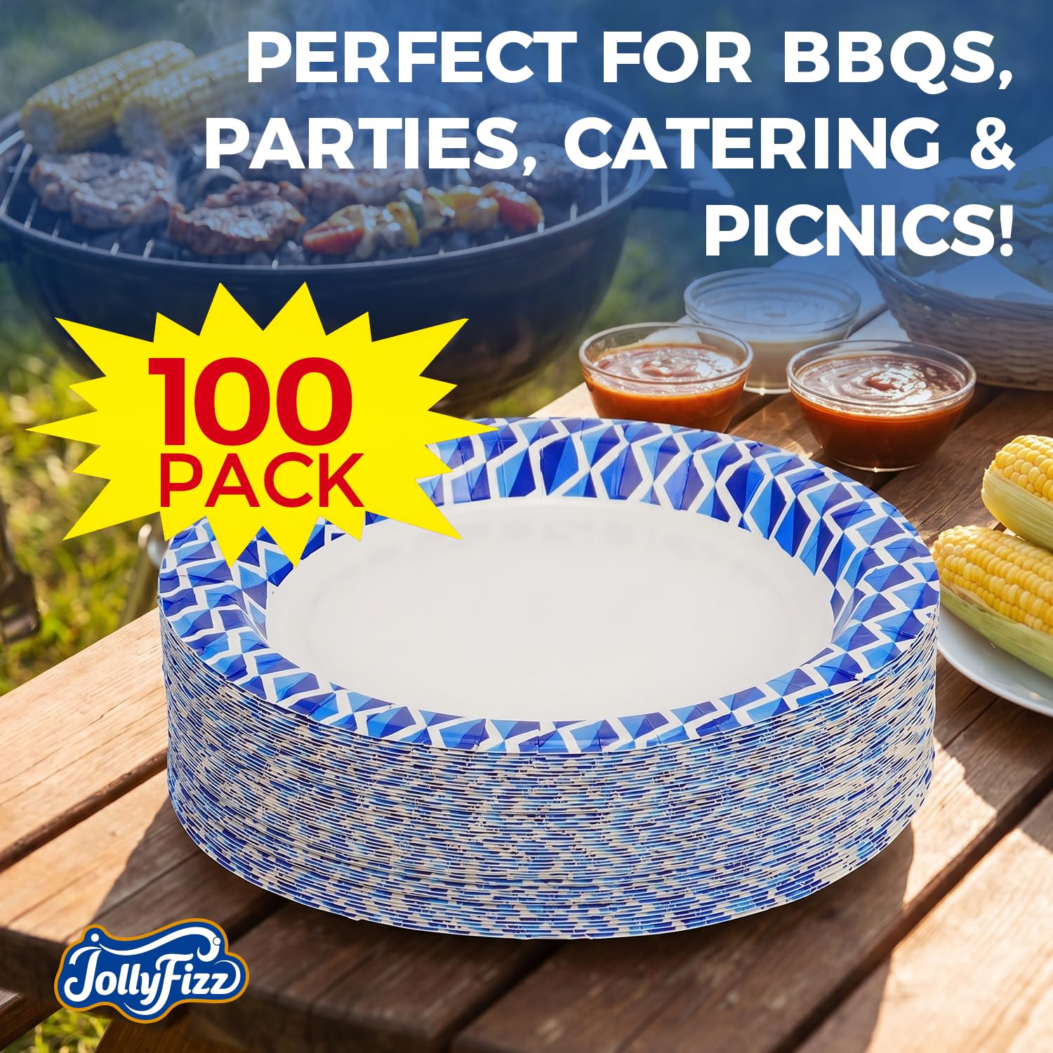 100 Pack Disposable Paper Plates - Blue -5 100 Pack Disposable Paper Plates - Blue -5