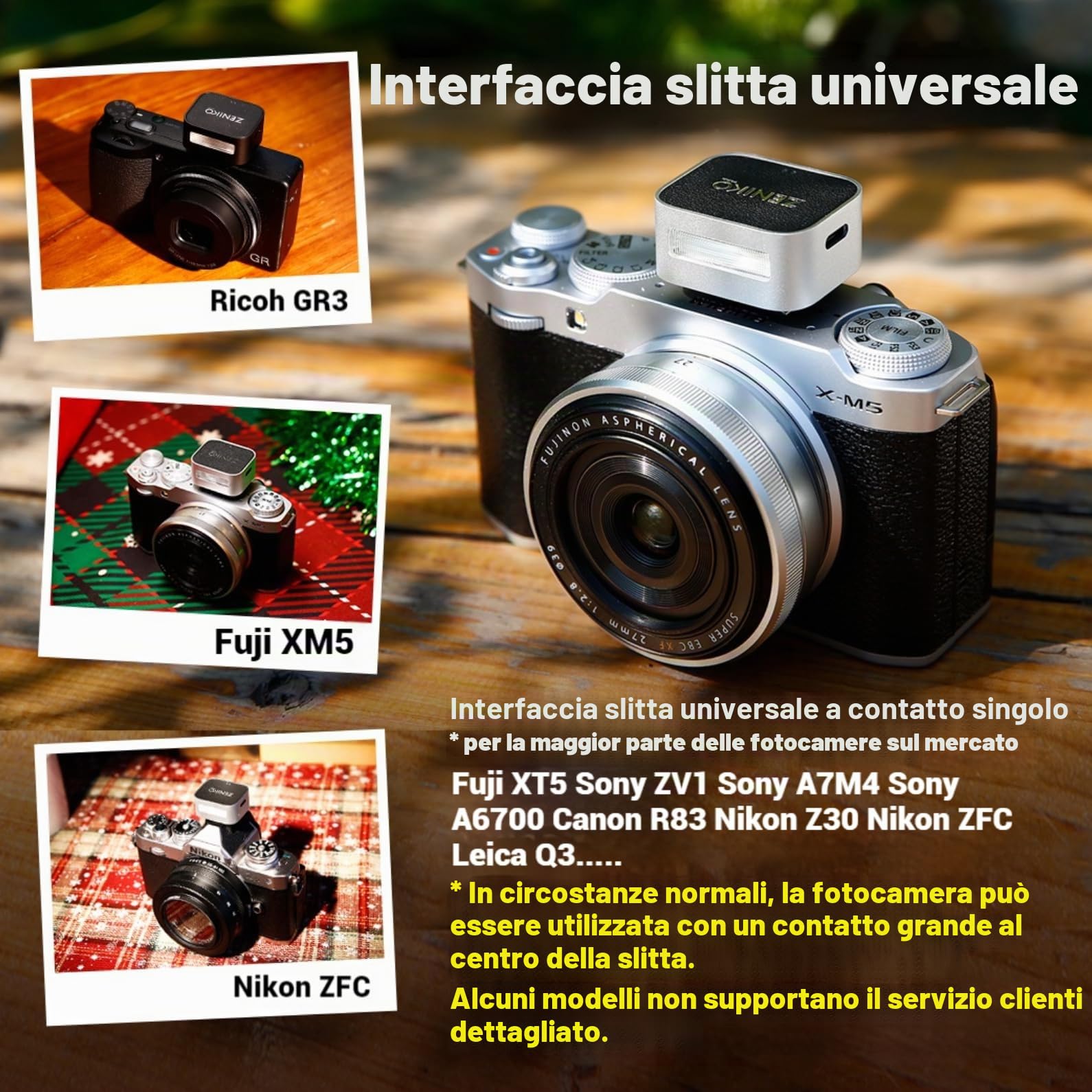 ZΕΝΙΚΟ ZF04 Flash da fotocamera, flash fotografico con 2 livelli di potenza, ricarica di tipo C, attacco universale per slitta a contatto caldo, 372 flash a piena potenza per fotocamere argento