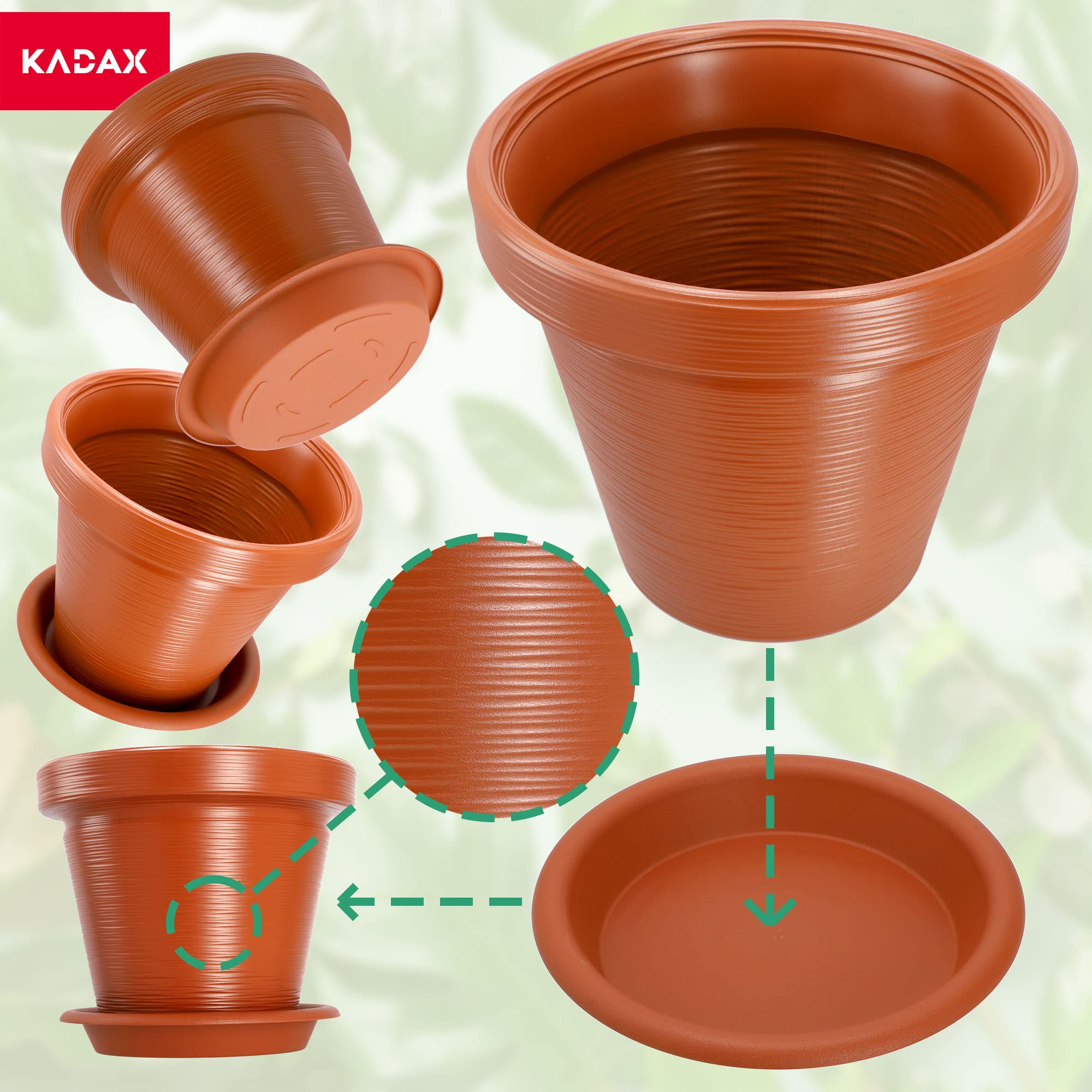 KADAX Pot de Fleurs en Plastique, 4 Couleurs, Pot de Plantes avec Soucoupe, Pot de Plantes, Pot de Plantes avec Motif incisé, Pot de Fleurs en Plastique, Pot de Fleurs Rond (∅ 55 cm, Terracotta)