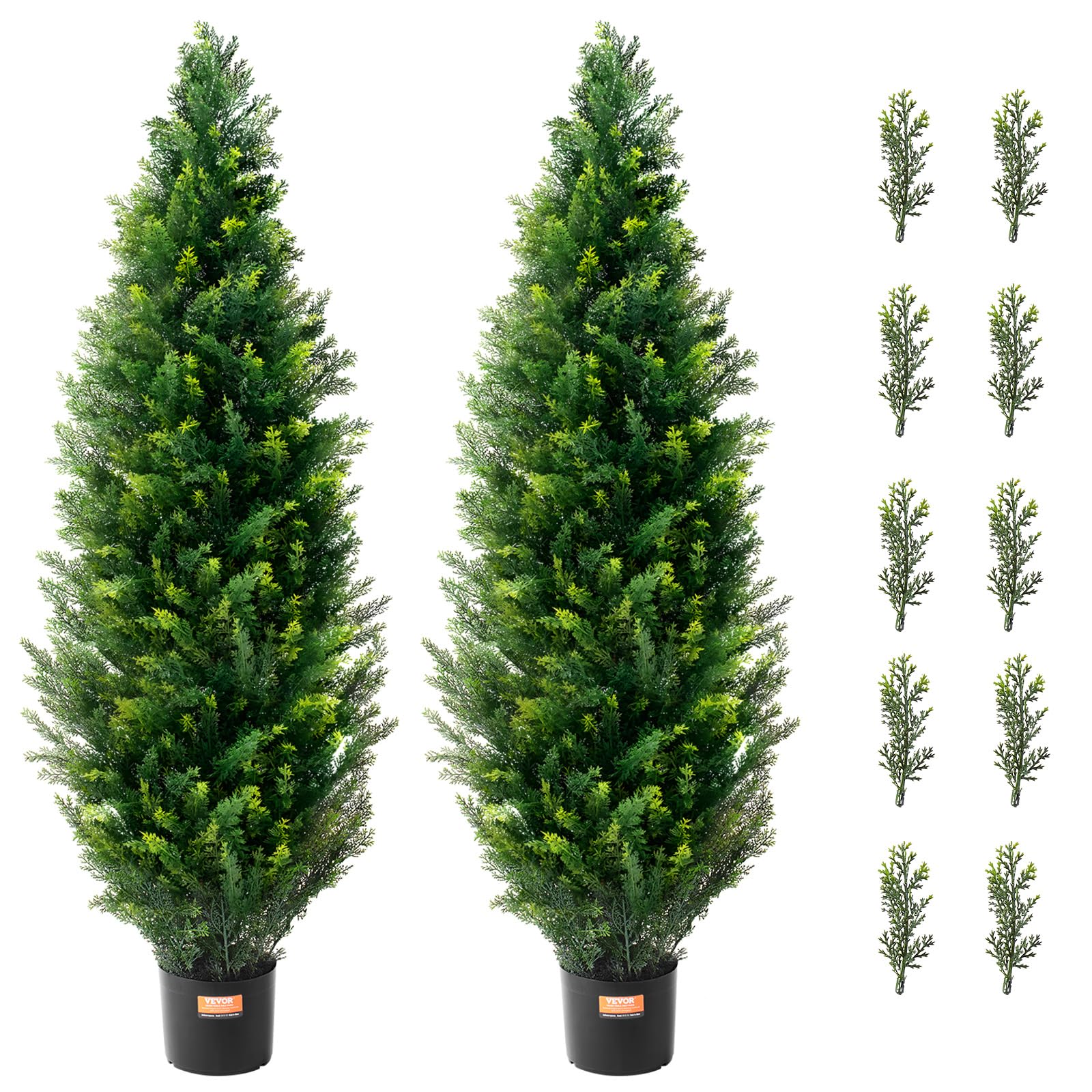 VEVOR Artificial Topiary Cedar Tree, 48 inch Tall (2 Pieces), with Extra Leaves & Pot Faux Evergreen Fake Pine Cypress Trees Plant, UV Rated Artificial Greenery Set for Home Decor Indoor/Outdoor
