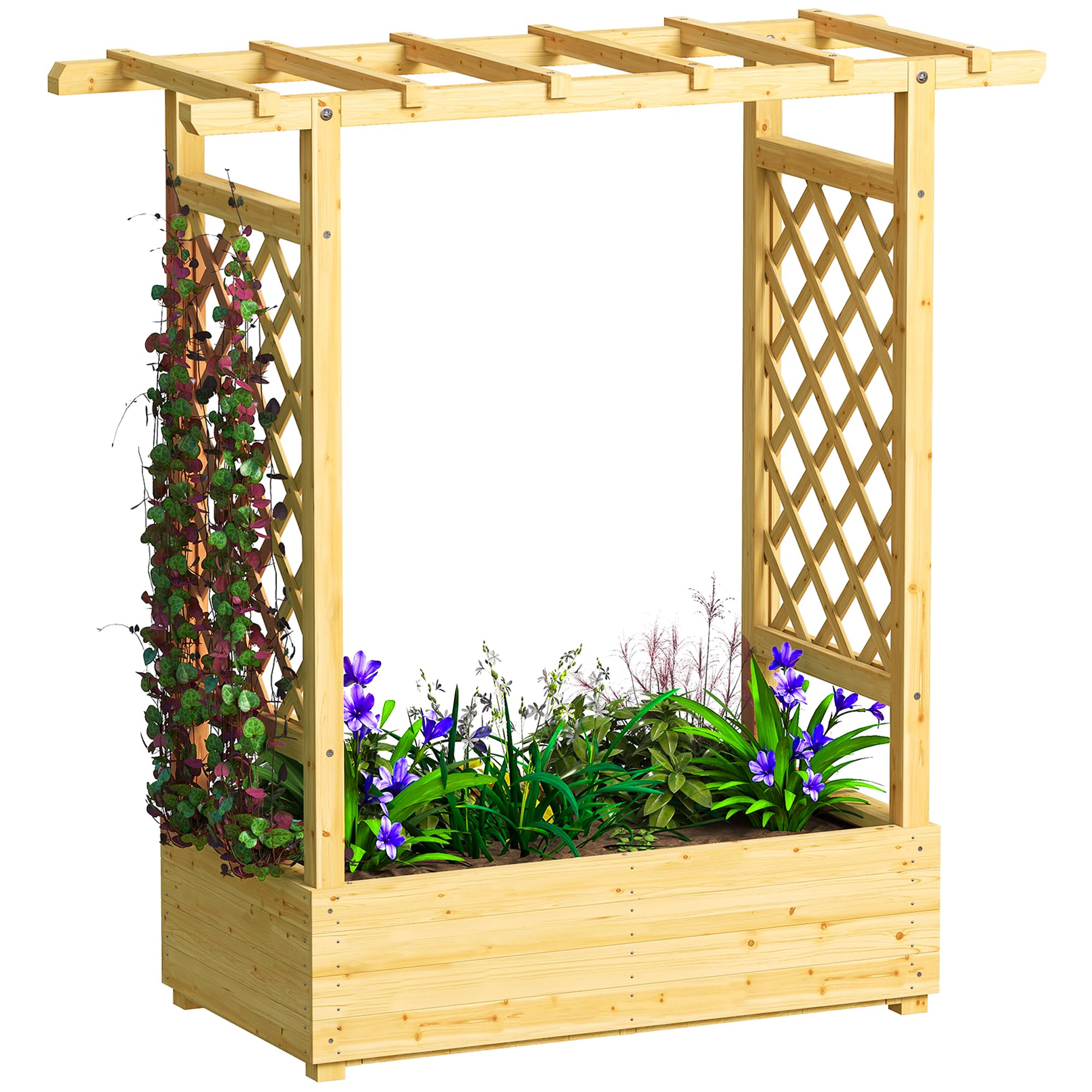 Outsunny Unisex Natural Raised Bed For Garden With Trellis, 110 X 44 X 113 Cm,