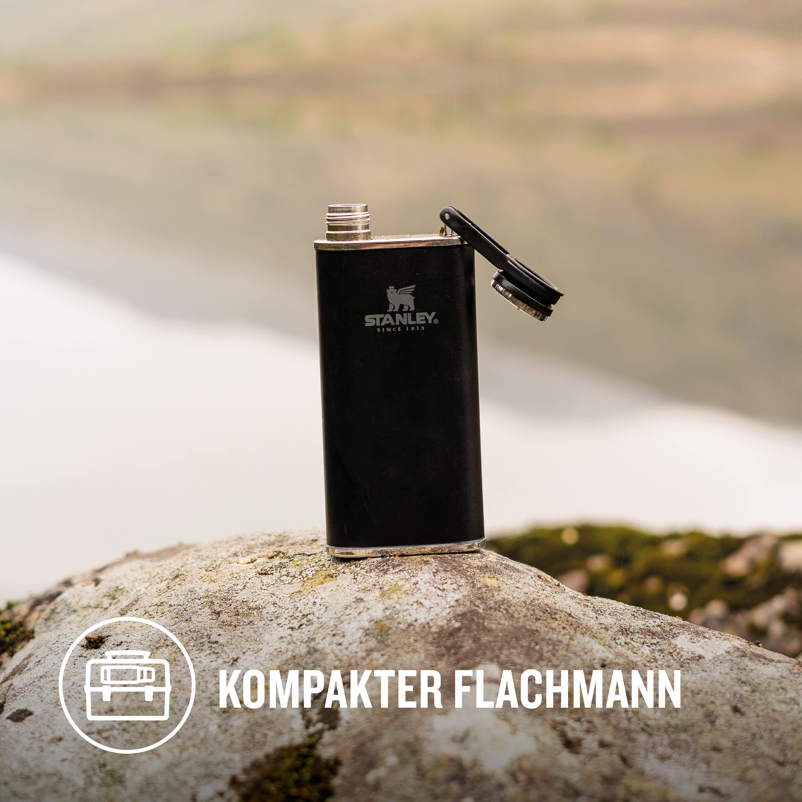 Stanley 1913 Adventure Pre-Party Set - Matte Black | 6-teiliges Set - Flachmann und Shotgläser - BPA-frei - Stapelbar - Spülmaschinenfest